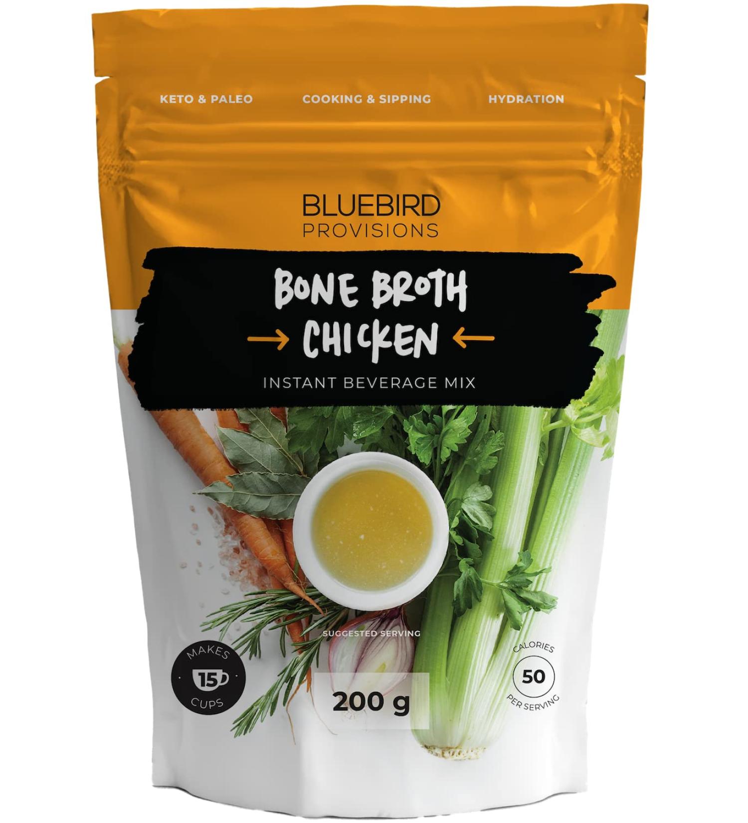 Bluebird Provisions Bone Broth - Natural Chicken Flavor Bone Broth Powder - Gut-Healing Bone Broth For Sipping & Cooking - Zero-Additives Bone Broth With Natural Electrolytes (200 Grams Pack) 7.05 Ounce (Pack of 1) - Buy Online on GoSupps.com