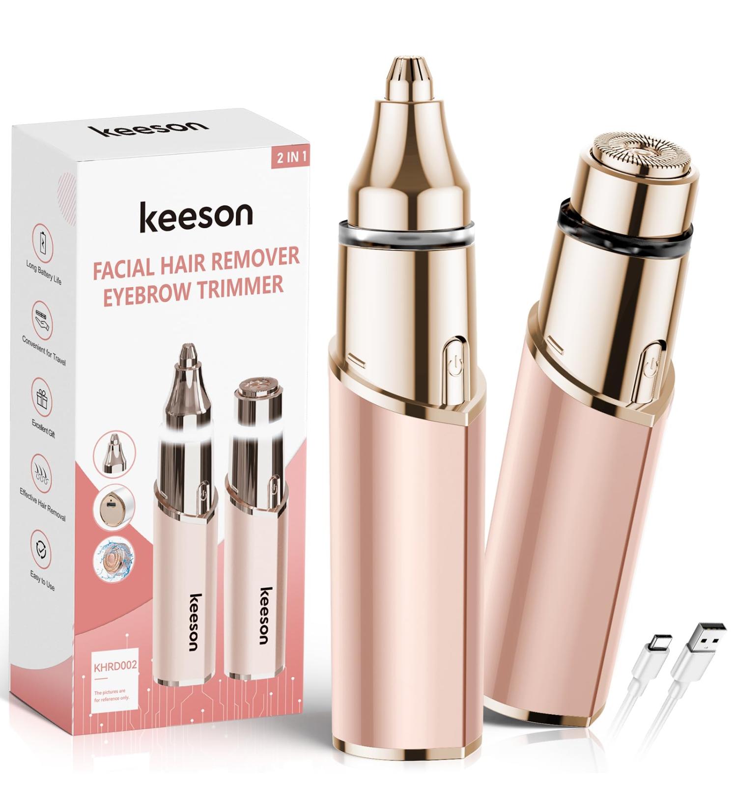 2 in 1 Eyebrow Trimmer & Facial Hair Remover for Women - Rechargeable Device with LED Light Perfect for Face Lip & Peach Fuzz - Pink - Buy Online on GoSupps.com