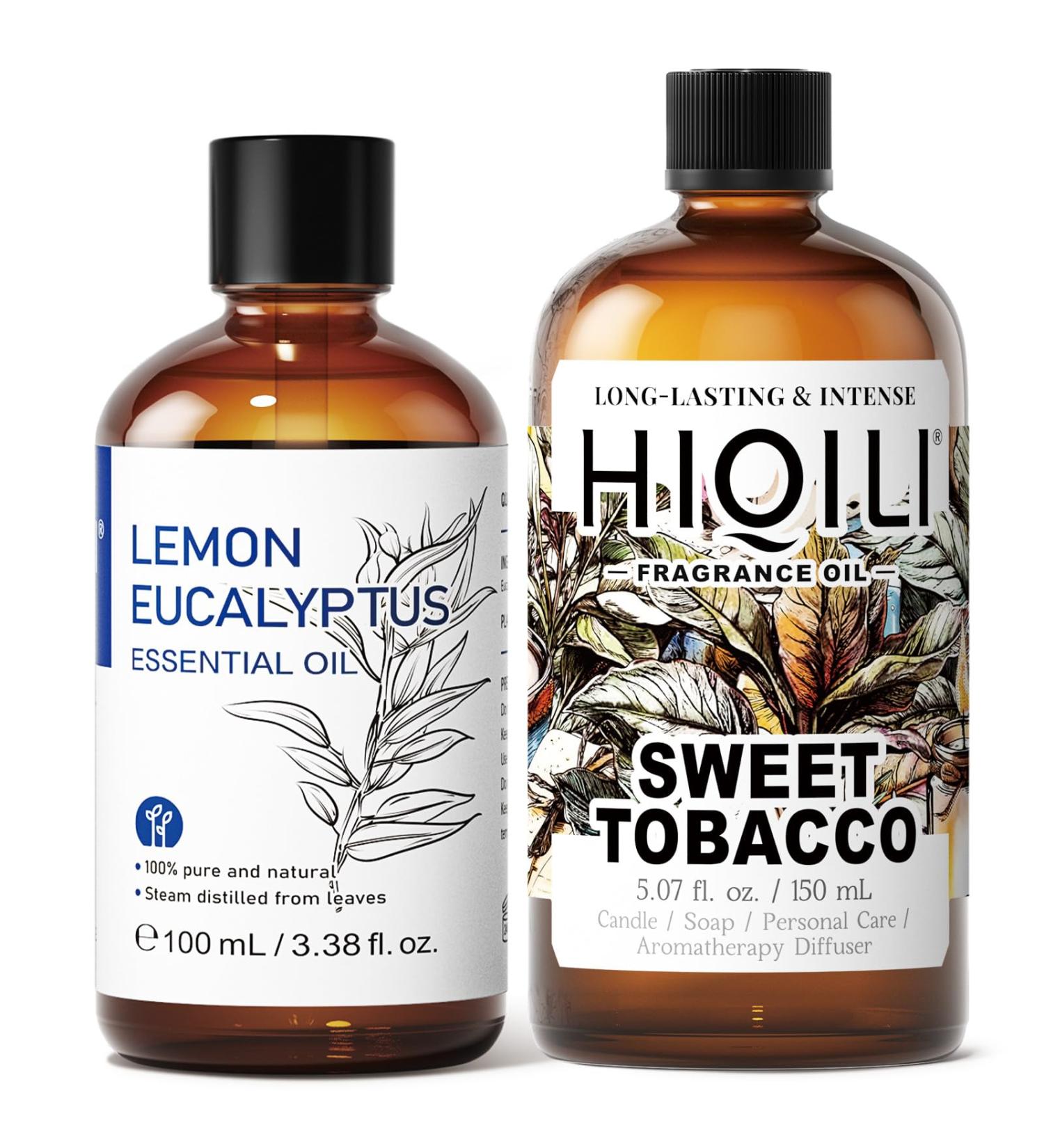 HIQILI 100ML Lemon Eucalyptus Essential Oil & 150ML Sweet Tobacco Fragrance Oil for DIY Diffuser - Buy Online on GoSupps.com