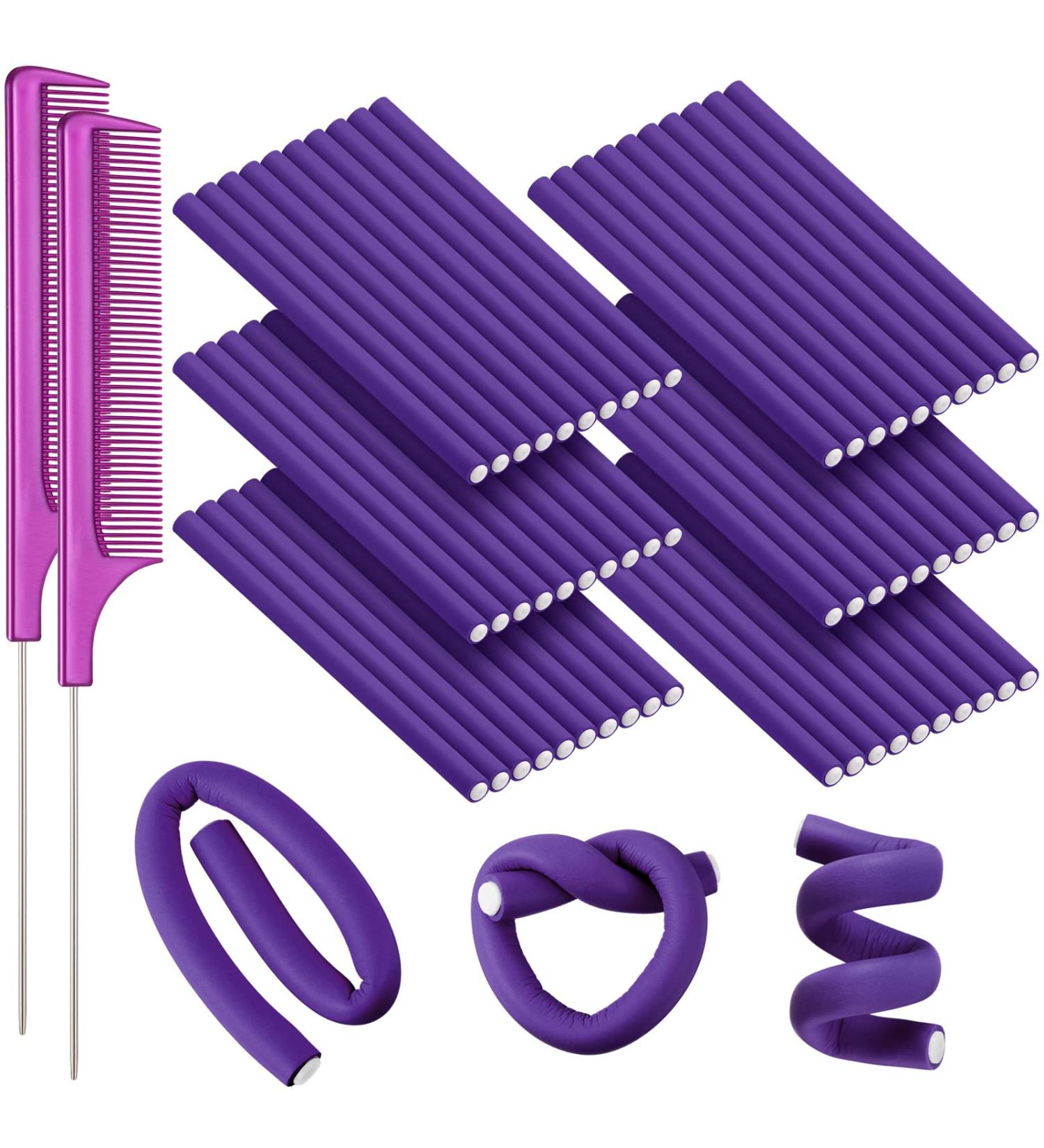 60 Pieces Flexible Foam Curling Rods Twist Foam Hair Rollers No Heat Hair Rods Rollers and Stainless Steel Rat Tail Flexible Rods for Long Hair Short Hair Women Girls (0.3 x 7 Inch Purple) - Buy Online on GoSupps.com