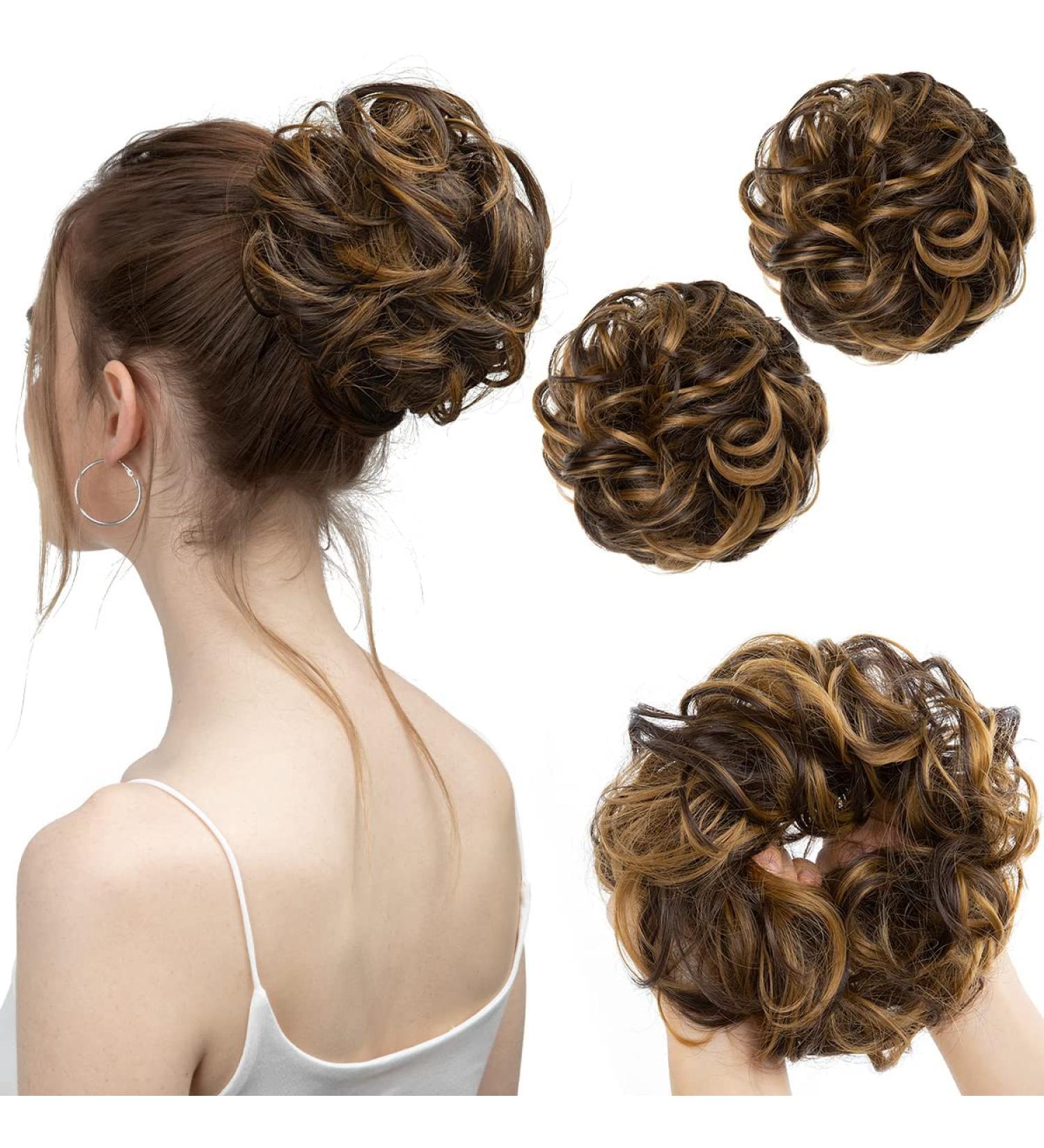 SARLA 2PCS Messy Hair Bun Scrunchies in Iced Mocha | Synthetic Updo Hair Extensions for Women & Girls - Buy Online on GoSupps.com