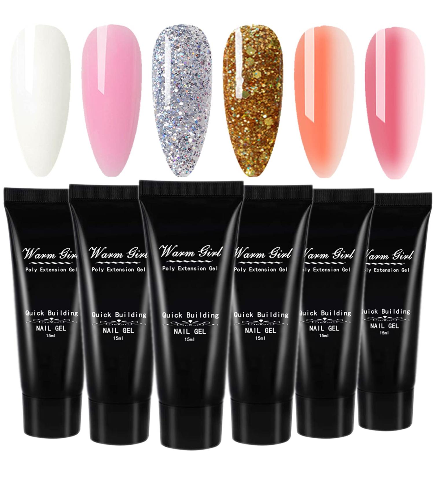  Warm Girl Warm Girl Nail Builder Gel 6 Colors Glitter Hard Gel Nail Extensions Curing Gel UV/LED Gel Color Changing Polygel Nail Manicure Set - Buy Online on GoSupps.com