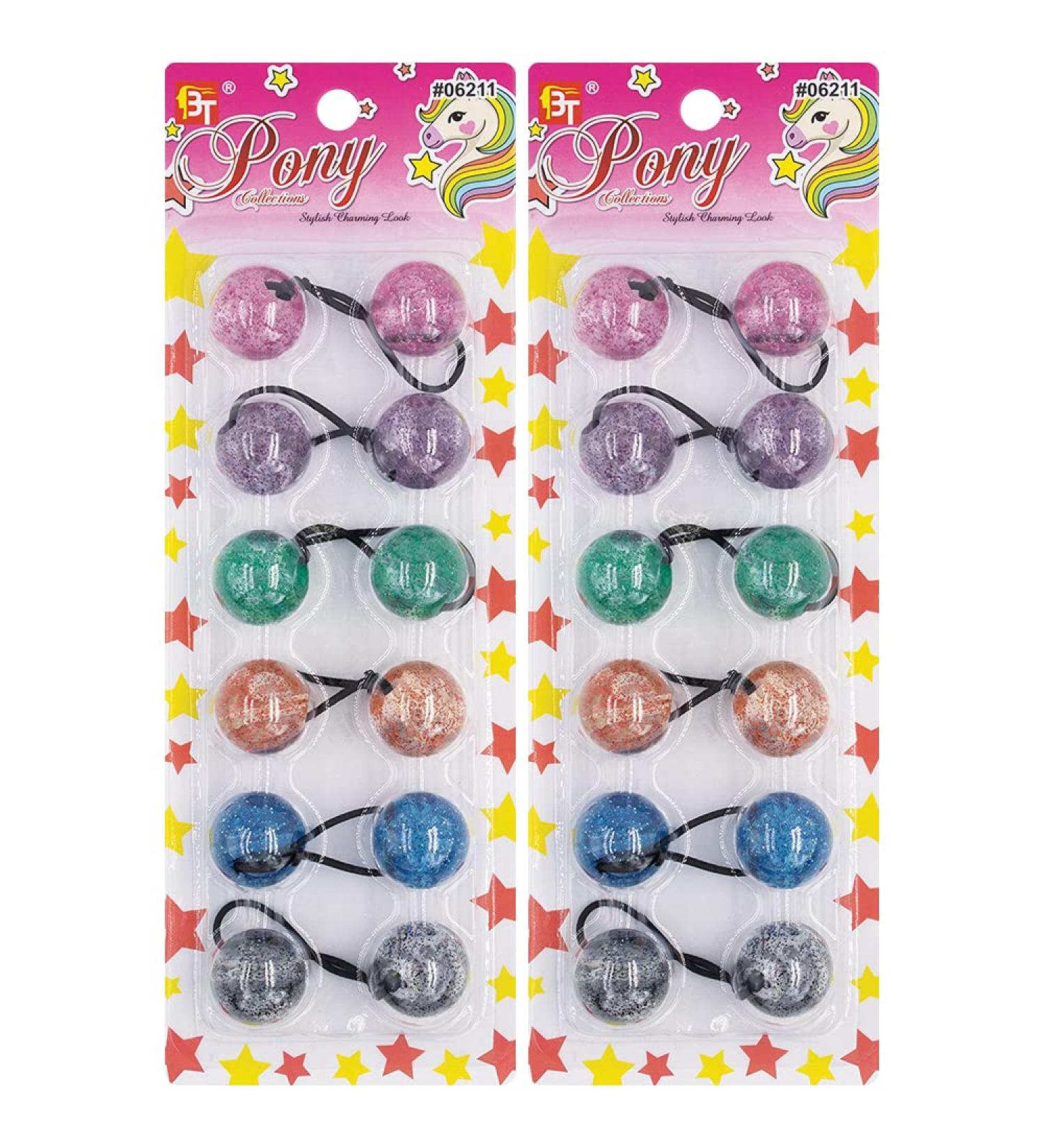 Glitter Galactic Hair Ties Set | 12 Pcs 25mm Ball Bubble Ponytail Holders for Girls, Women | Colorful Elastic Accessories | Assorted Colors - Buy Online on GoSupps.com