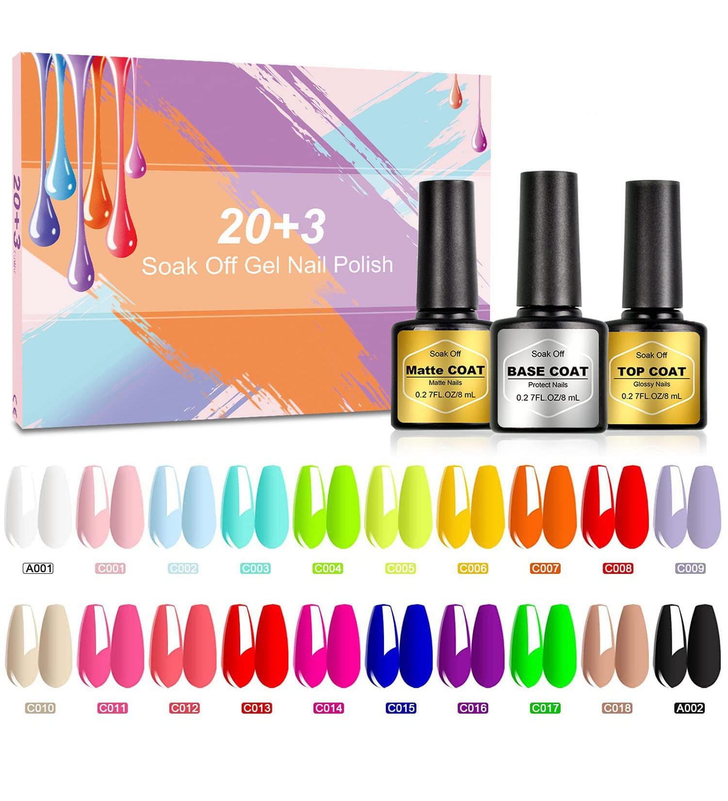 23pcs Glow in the Dark Gel Nail Polish Set with Base, Glossy & Matte Top Coat - Neon Mint, Red, White, Black DIY Gel Kit - Christmas Gift - Buy Online on GoSupps.com