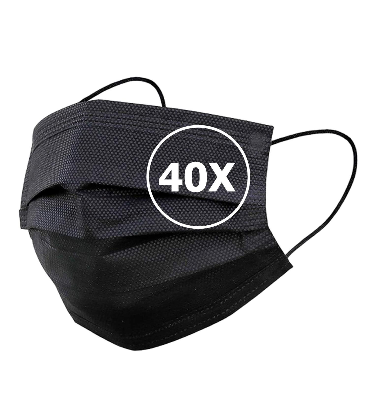 TBOC Disposable Hygiene Masks - 40 Black 3-Layer Polypropylene Masks Soft & Breathable Lightweight with Nose Clip - International Shipping Available - Buy Online on GoSupps.com