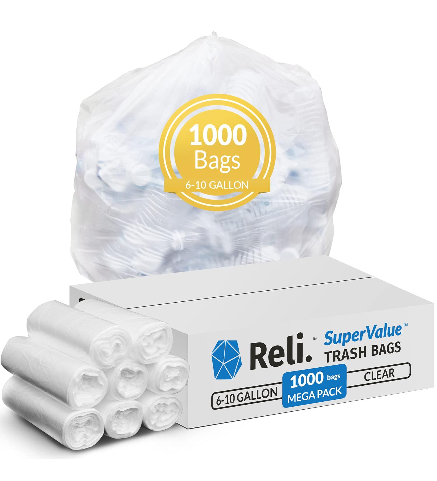 Reli. 6-10 Gallon Trash Bags (1000 Count Bulk) Trash Can Liners - 7 Gallon - 8 Gallon - 10 Gallon Trash Bags - Trash Can Liners / Garbage Bags (6 Gal  7 Gal  8 Gal  10 Gal in Bulk)  Clear 6-10 Gallon | 1000 Count (Bulk Value) - Buy Online on GoSupps.com