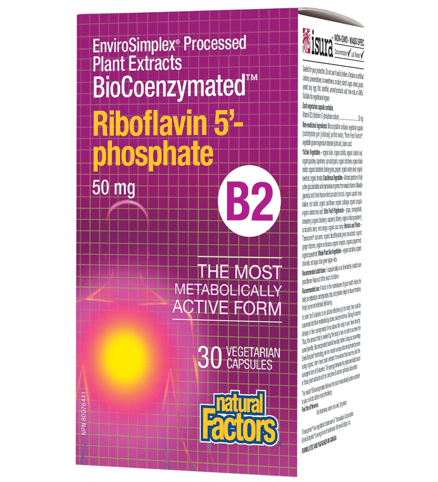 Natural Factors BioCoenzymated B2 Riboflavin 50 mg - 30 Vegetarian Capsules - Buy Online on GoSupps.com