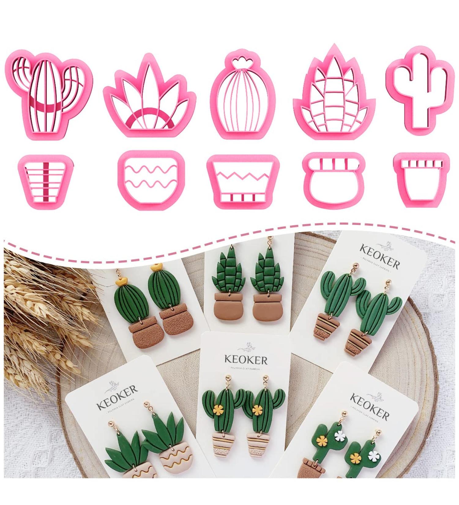 KEOKER Clay Cutters - 10 Cactus and Potted Plant Shapes for Polymer Clay Earrings and Jewelry Making - Buy Online on GoSupps.com