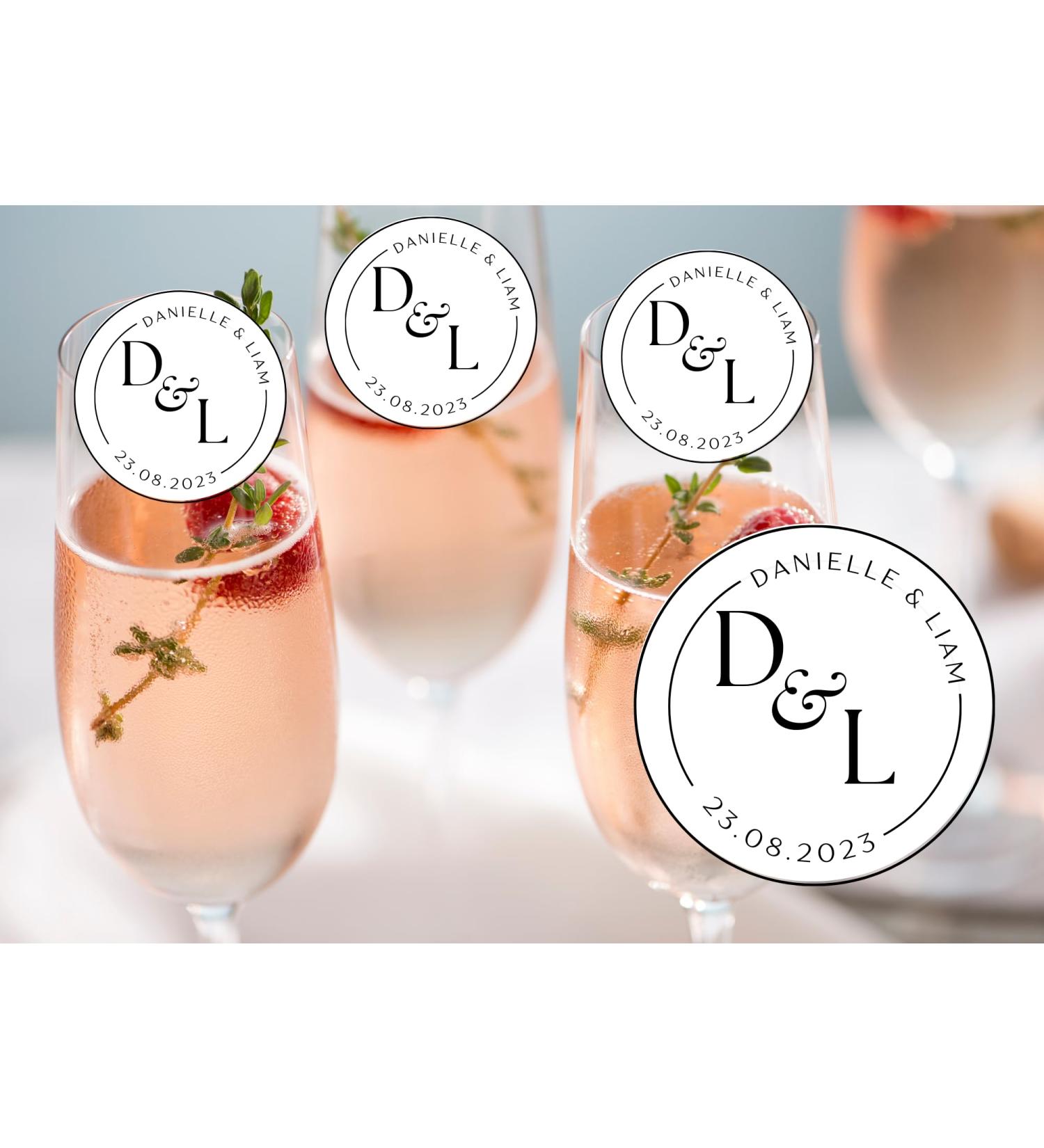 20 x 4.5cm edible WEDDING Monogram champagne prosecco flute drink toppers uncut