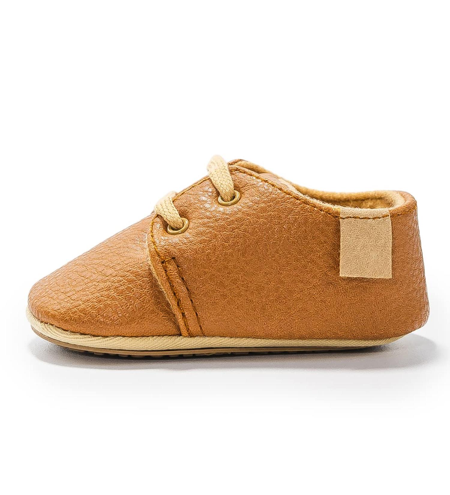 Baby First Walking Shoes Sneakers | Anti-Slip Oxford Loafer Flats | Toddler PU Leather Shoes (0-6 Months) - Brown - Buy Online on GoSupps.com