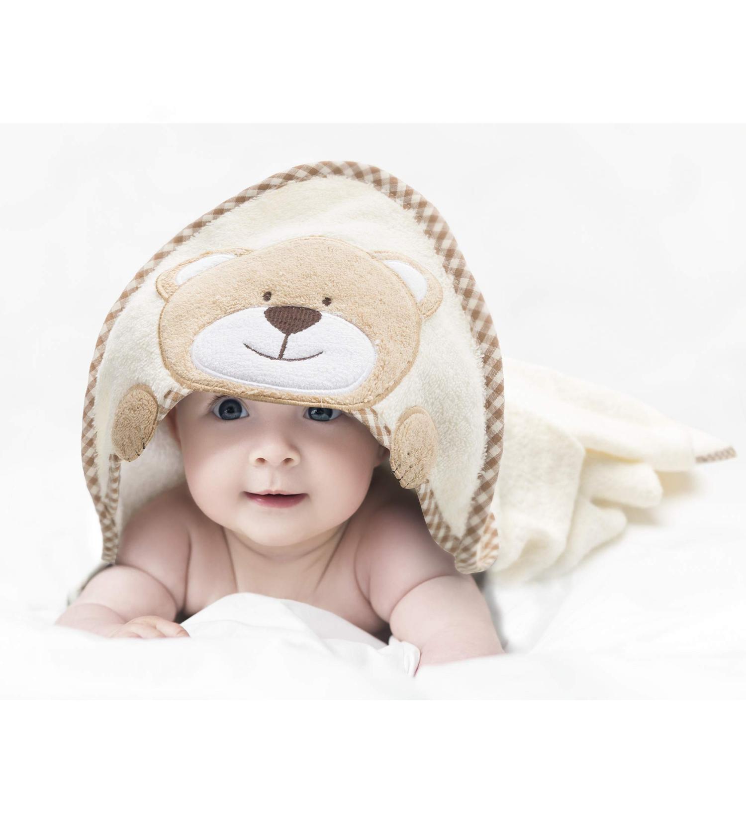 All Kids United Hooded Baby Towel - 100% Cotton Eco-Tex 100 | Soft Beige Bath Towel for Babies & Children (76x76 cm) - Buy Online on GoSupps.com