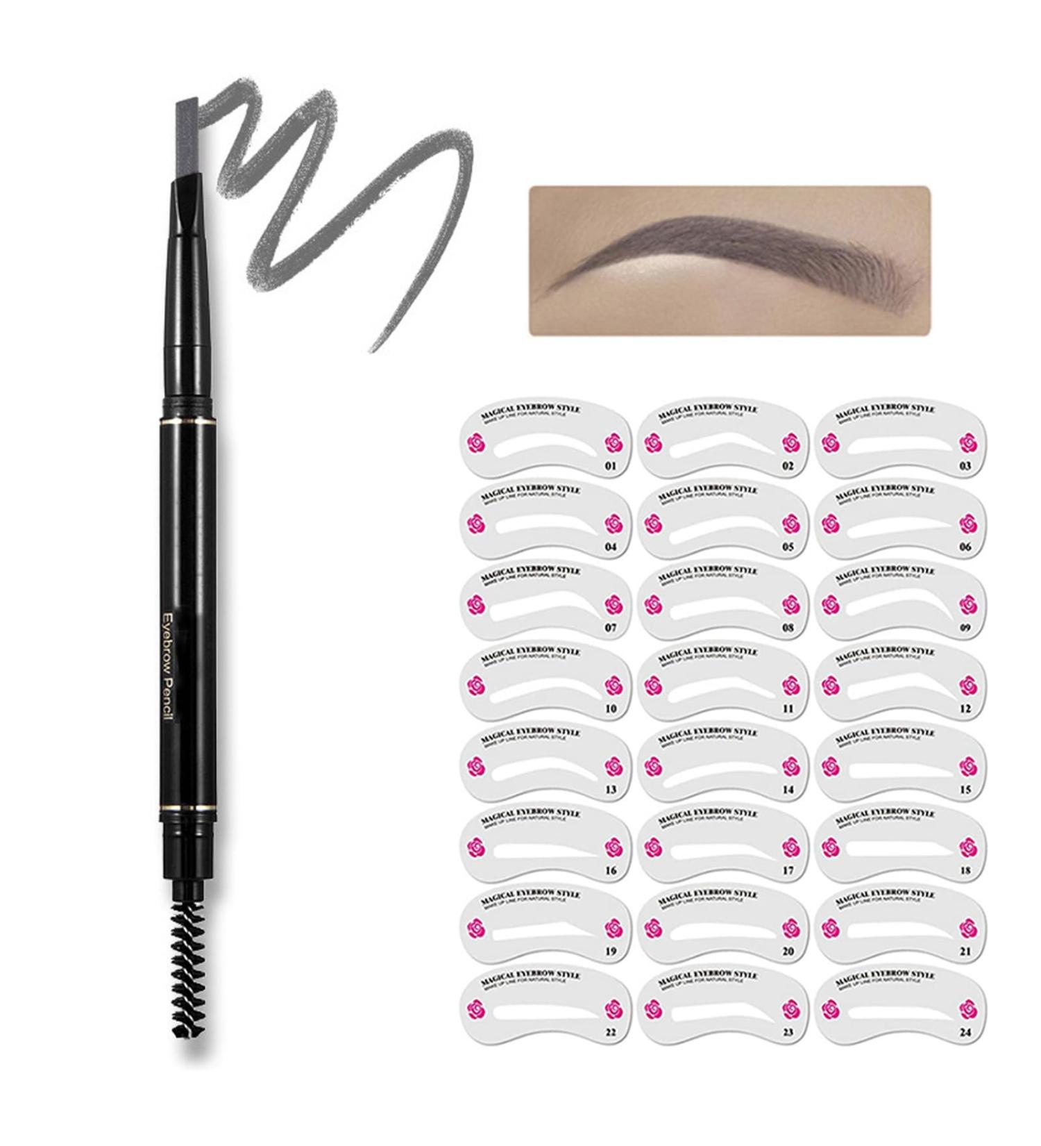 LXZJJM Automatic Eyebrow Pencil with Brush and 24 Brow Stencils - Waterproof Smudge-proof Long-lasting Eyebrow Pencil for Women - Ideal for Various Brow Shapes and Hair Colors! (02# Gray) - Buy Online on GoSupps.com