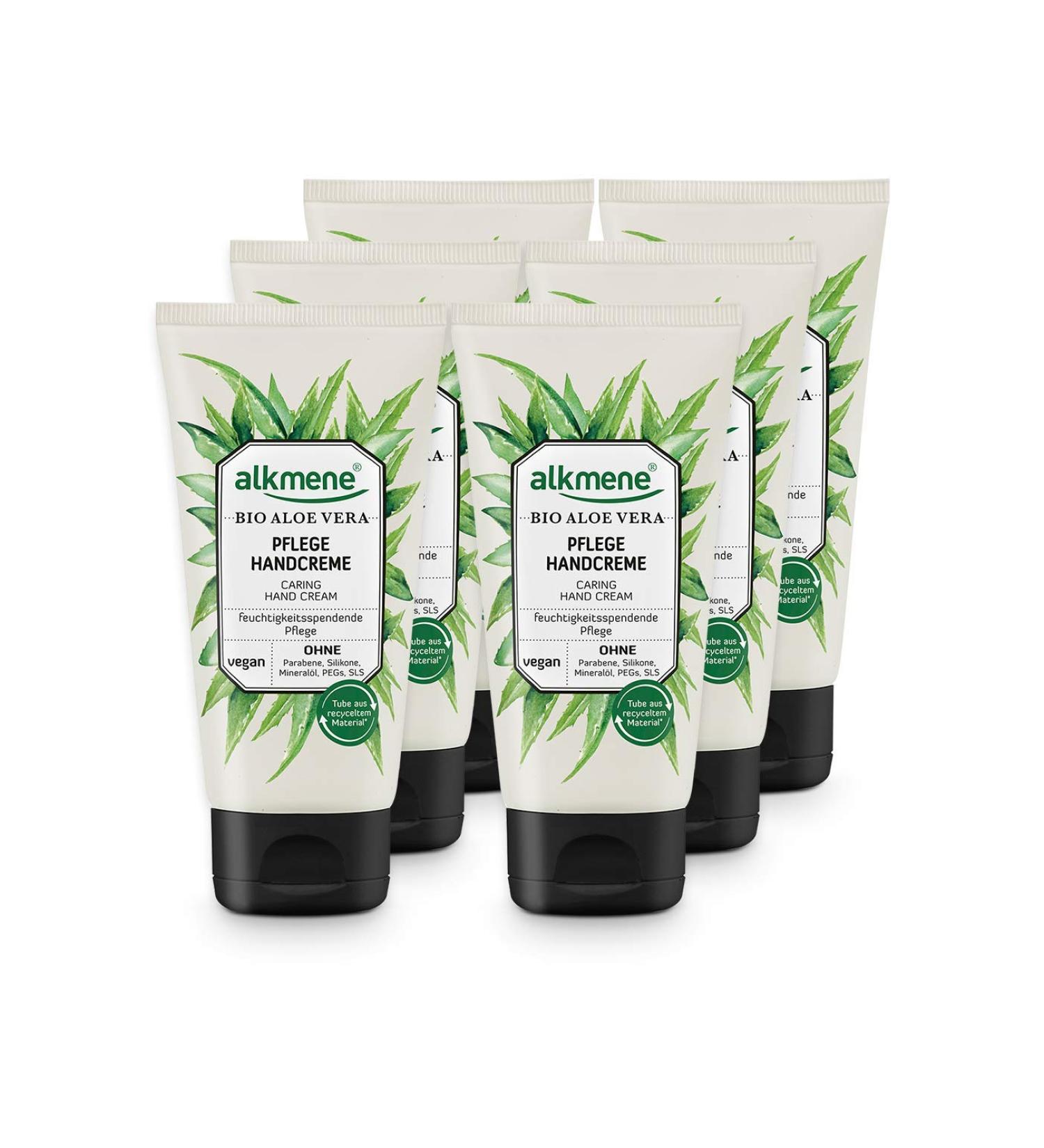 Alkmene Hand Cream with Organic Aloe Vera - Vegan Silicone-Free Paraben-Free 6x75ml Pack for Very Dry Hands - 6-Way Benefit Cream - Buy Online on GoSupps.com