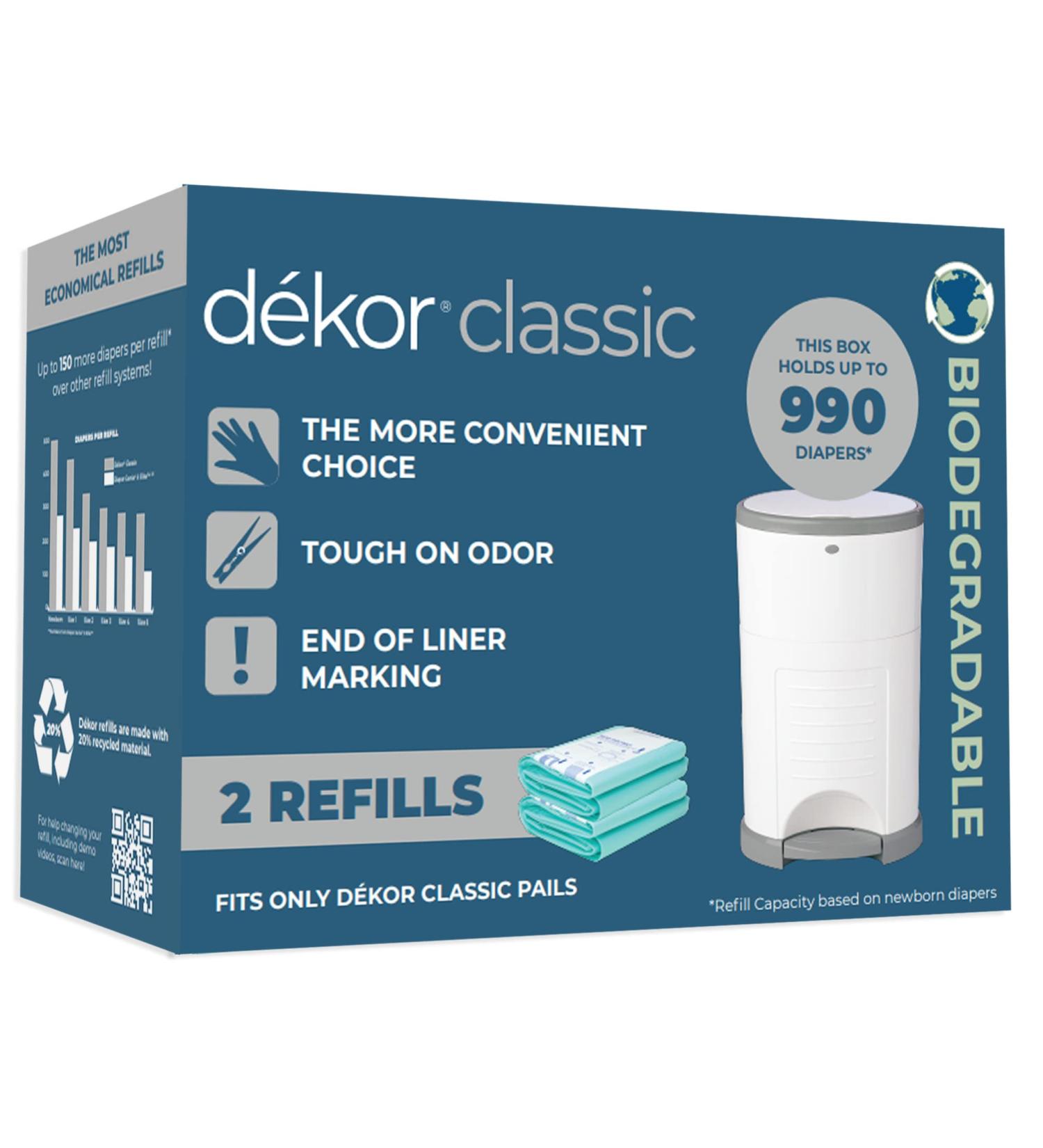 Dekor Classic Diaper Pail Biodegradable Refills - 2 Count | Economical & Easy-to-Replace | Customizable Bag Size | End-of-Liner Marking | Pack of 1 - Buy Online on GoSupps.com
