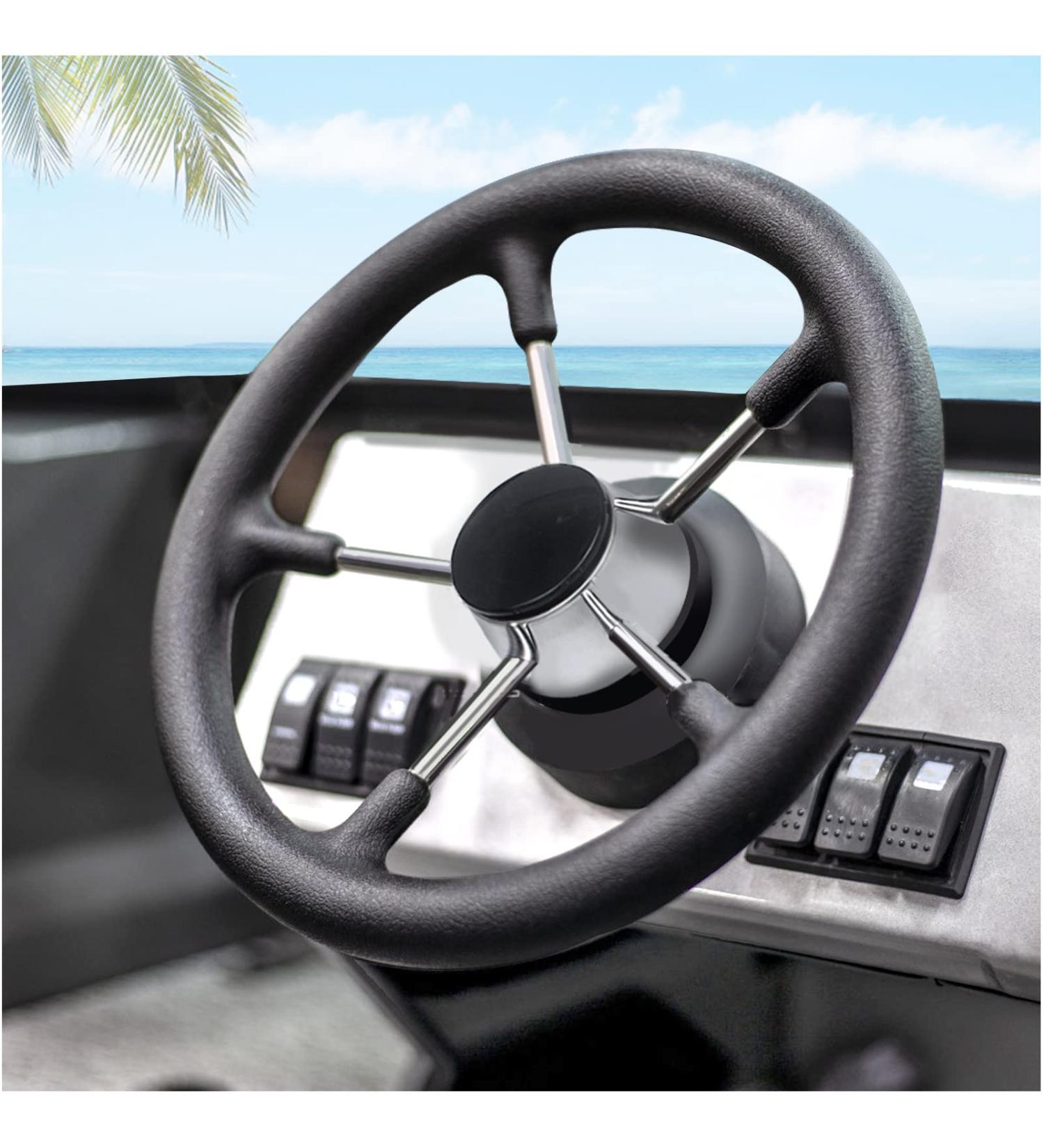 Marinebaby 13-1/2 5 Spoke Stainless Steel Boat Steering Wheel with Black Foam Grip - Buy Online on GoSupps.com