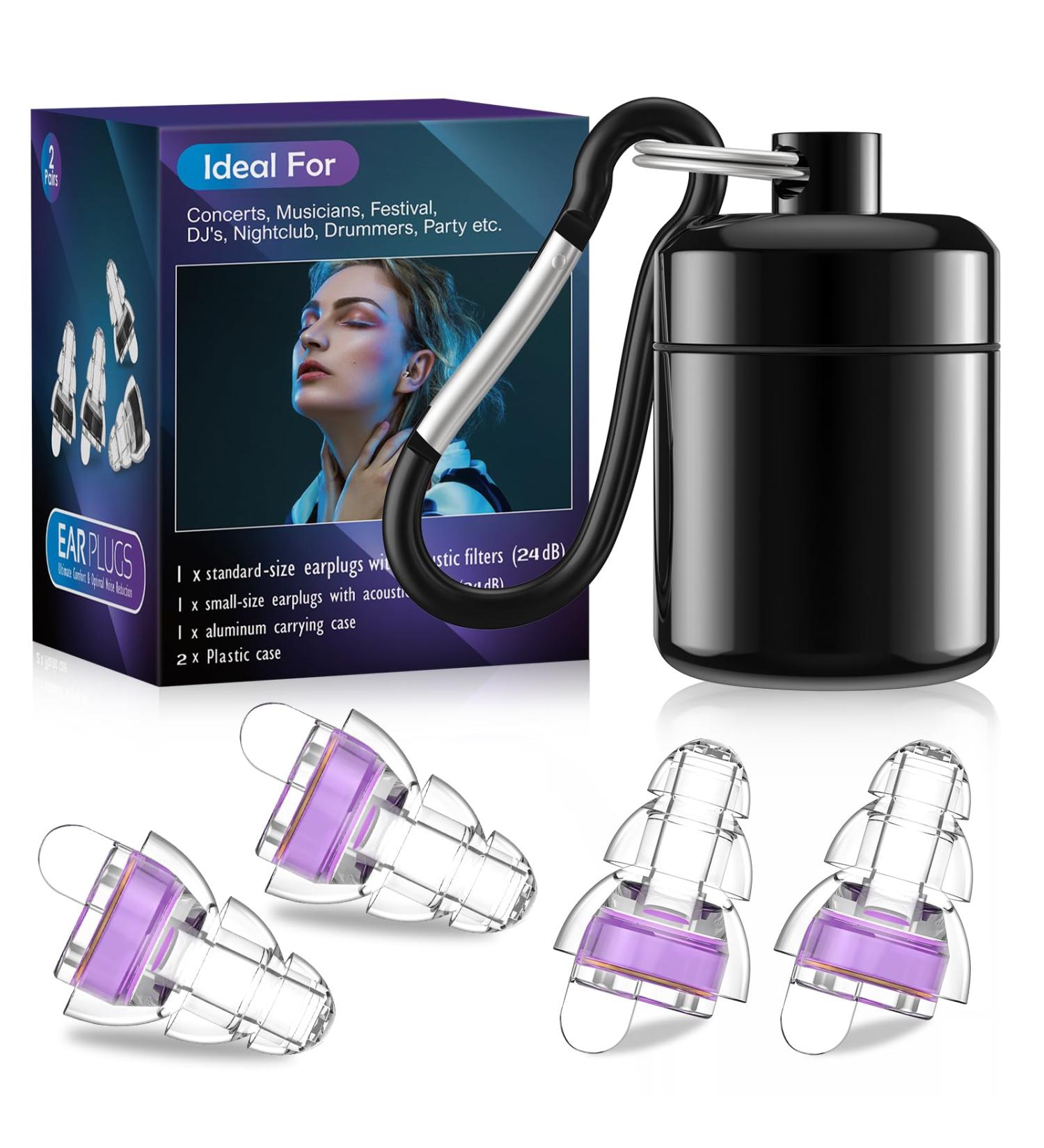 High Fidelity Concert Ear Plugs - Reusable Noise Cancelling Earplugs for Musicians & Festivals - 24dB Hearing Protection (2 Pairs) - Purple - Buy Online on GoSupps.com