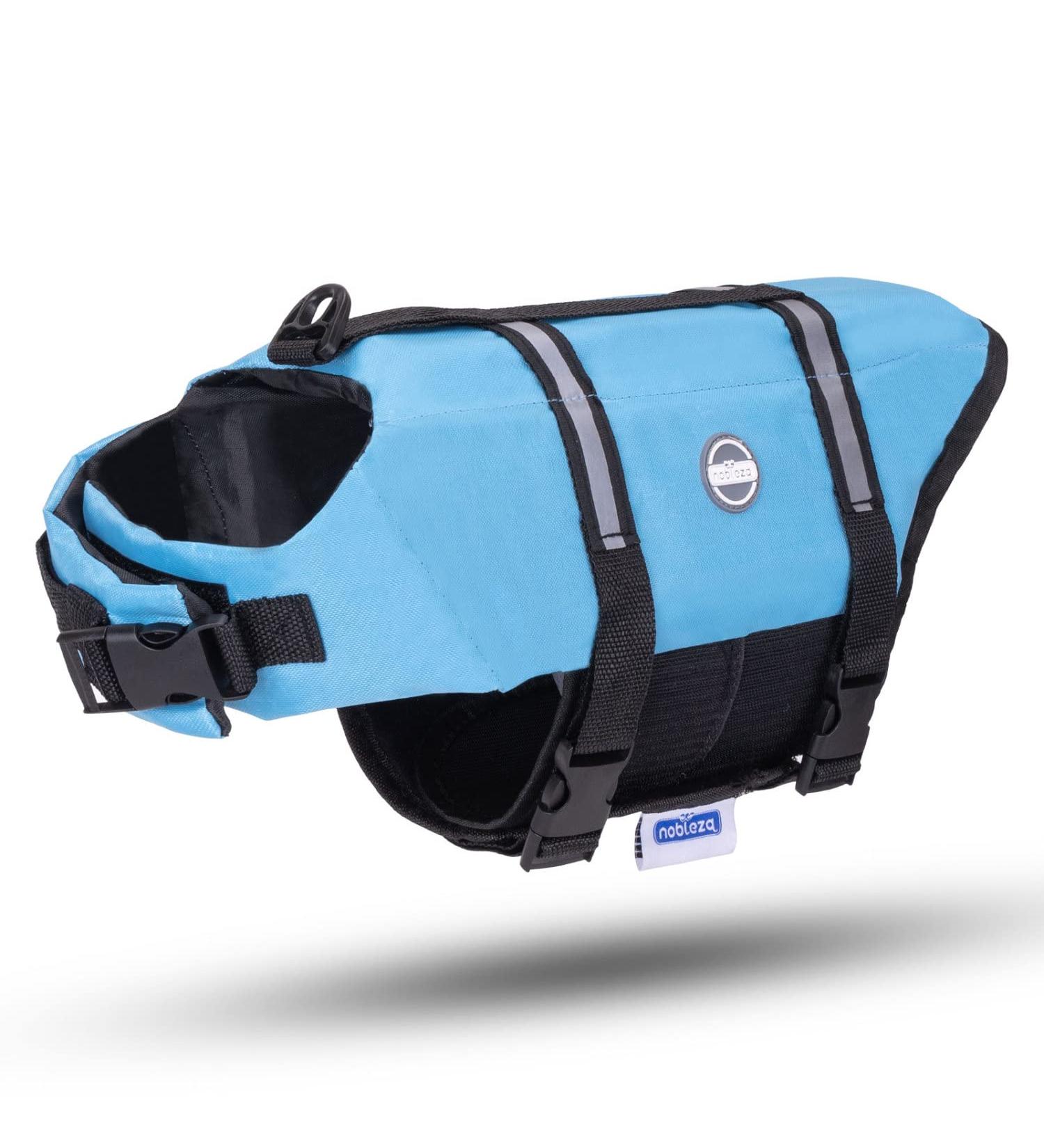 Nobleza Dog Life Vest - Adjustable Dog Jacket with Rescue Handle Reflective Design Buoyant for Swimming Boating & Canoeing - Large Blue - Buy Online on GoSupps.com