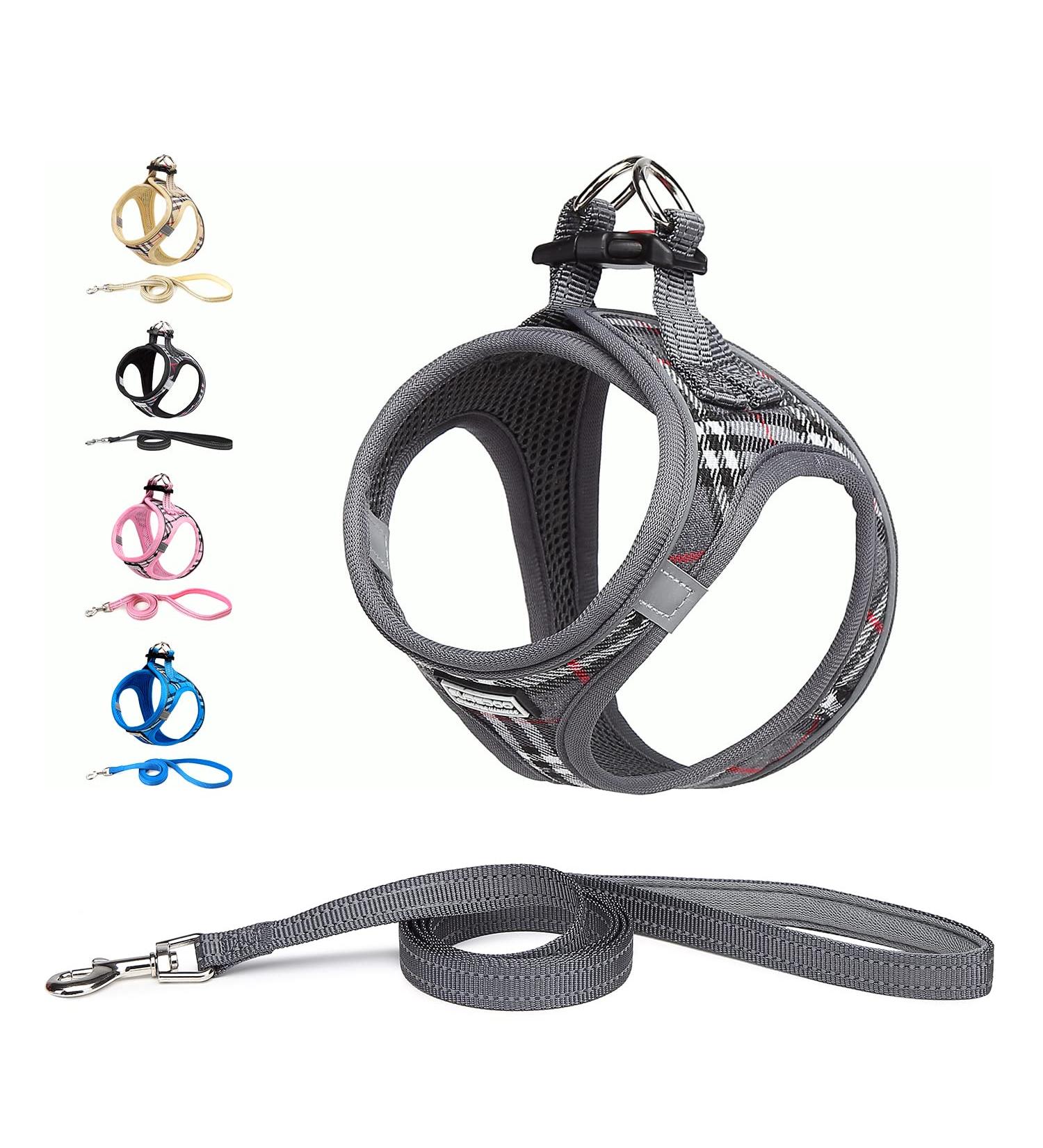 Suredoo Dog Harness for Small Dogs with Leash | Reflective Breathable Anti-Train Design | XS Gray Checkered - Perfect for Puppies & Medium Dogs - Buy Online on GoSupps.com