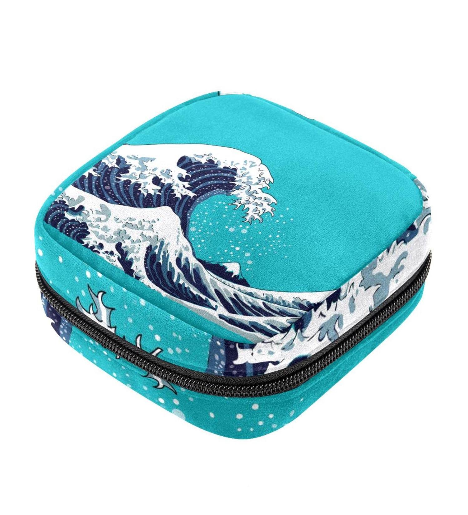 Japanese Waves Women's Portable Napkin Storage Bag | Ideal Menstrual Cup & Breastfeeding Pillow Holder for Women & Teens - Buy Online on GoSupps.com