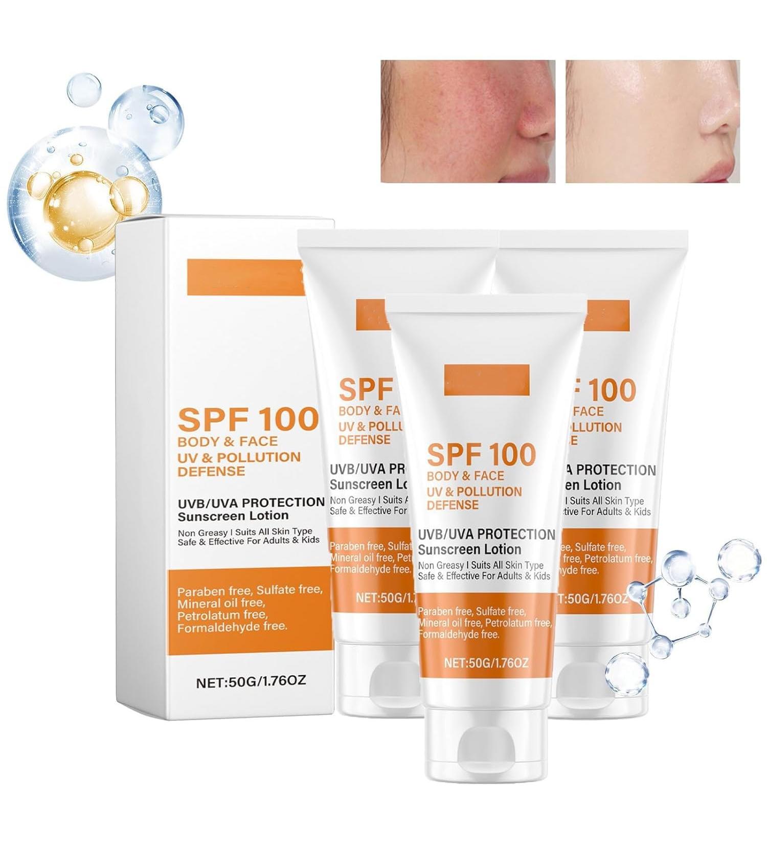 Sun Cream Spf 100 Sun Lotion Spf 100 Sun Lotion With Uva/Uvb Protection Moisturizing And Anti-Aging Sun Cream Face And Body Non-greasy Waterproof (3PCS) - Buy Online on GoSupps.com