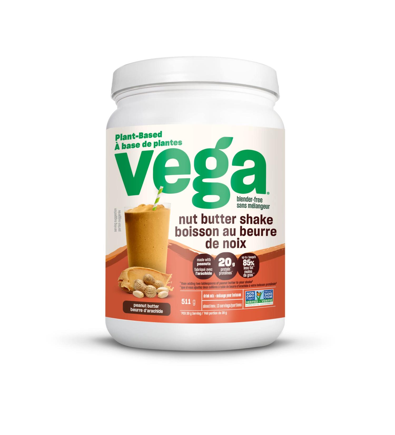Vega Nut Butter Shake Peanut Butter (13 Servings) Vegan Protein Powder 20g Protein Real Food Ingredients No Added Sugar 511g - Buy Online on GoSupps.com