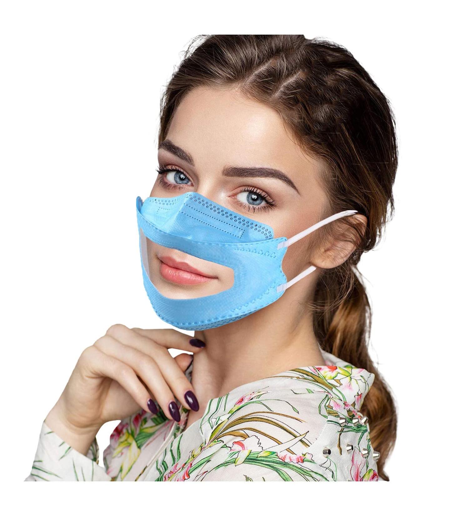 Adult Transparent Lips Solid Disposable Face_Masks 3Ply Earloop Disposable Dust Face Cover Outdoor Face Covering Blue As shown - Buy Online on GoSupps.com