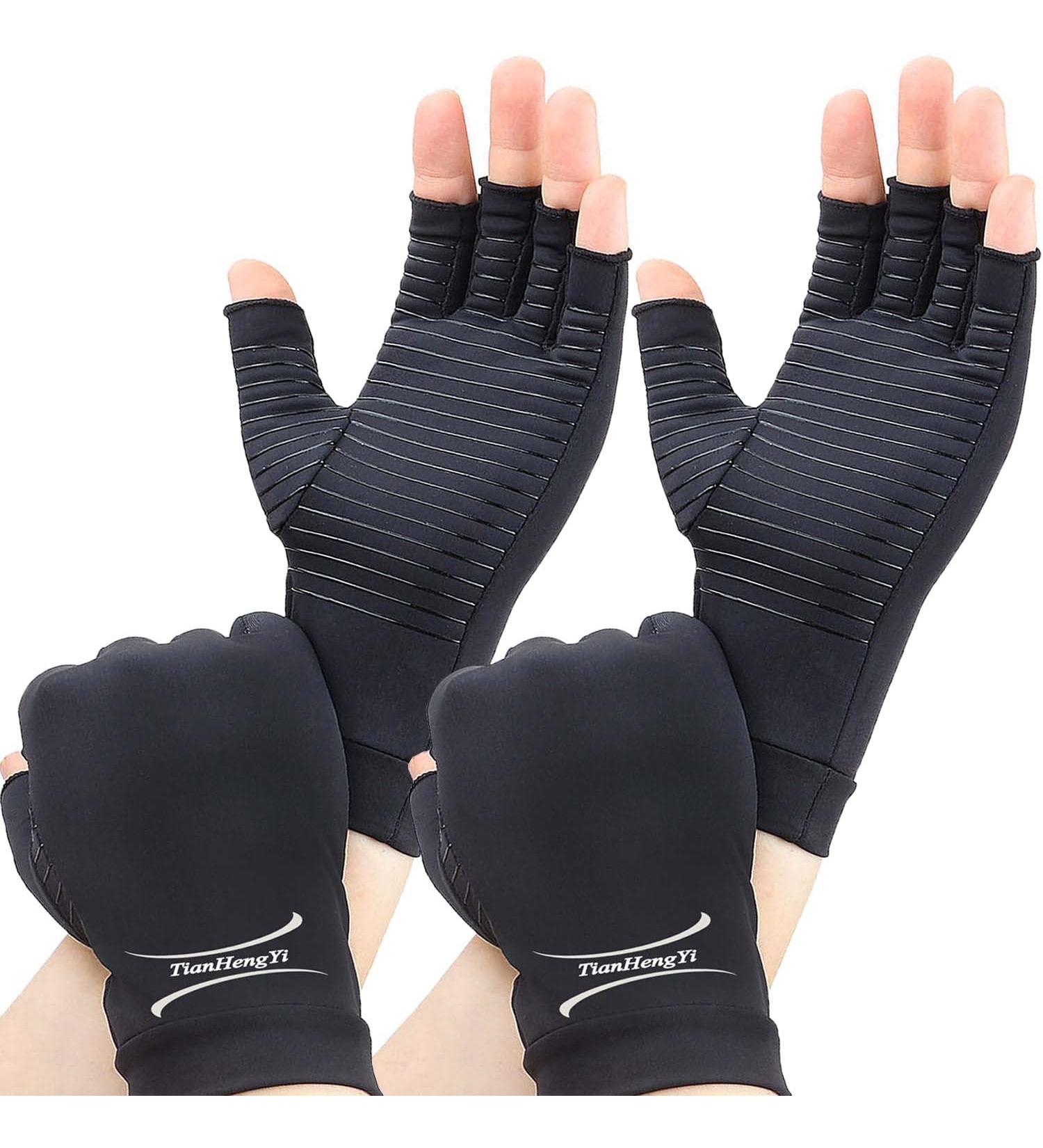 2 Pairs Copper Arthritis Gloves for Pain Relief - Fingerless Compression Gloves for Carpal Tunnel, Osteoarthritis, Joint Pain - Hand Support for Men and Women (Black, Large) - Pack of 4 - Buy Online on GoSupps.com