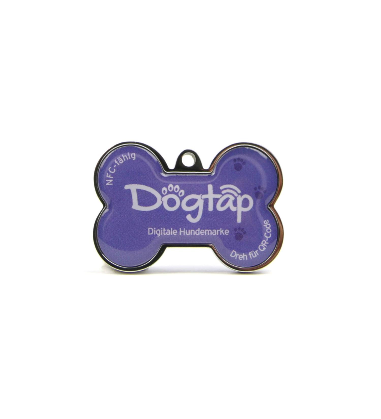 DogTap Solid Digital Dog Tag - NFC Chip & QR Code Waterproof PVC & Metal Robust Purple Bone 41.6x28.5x4.6mm - International Shipping - Buy Online on GoSupps.com