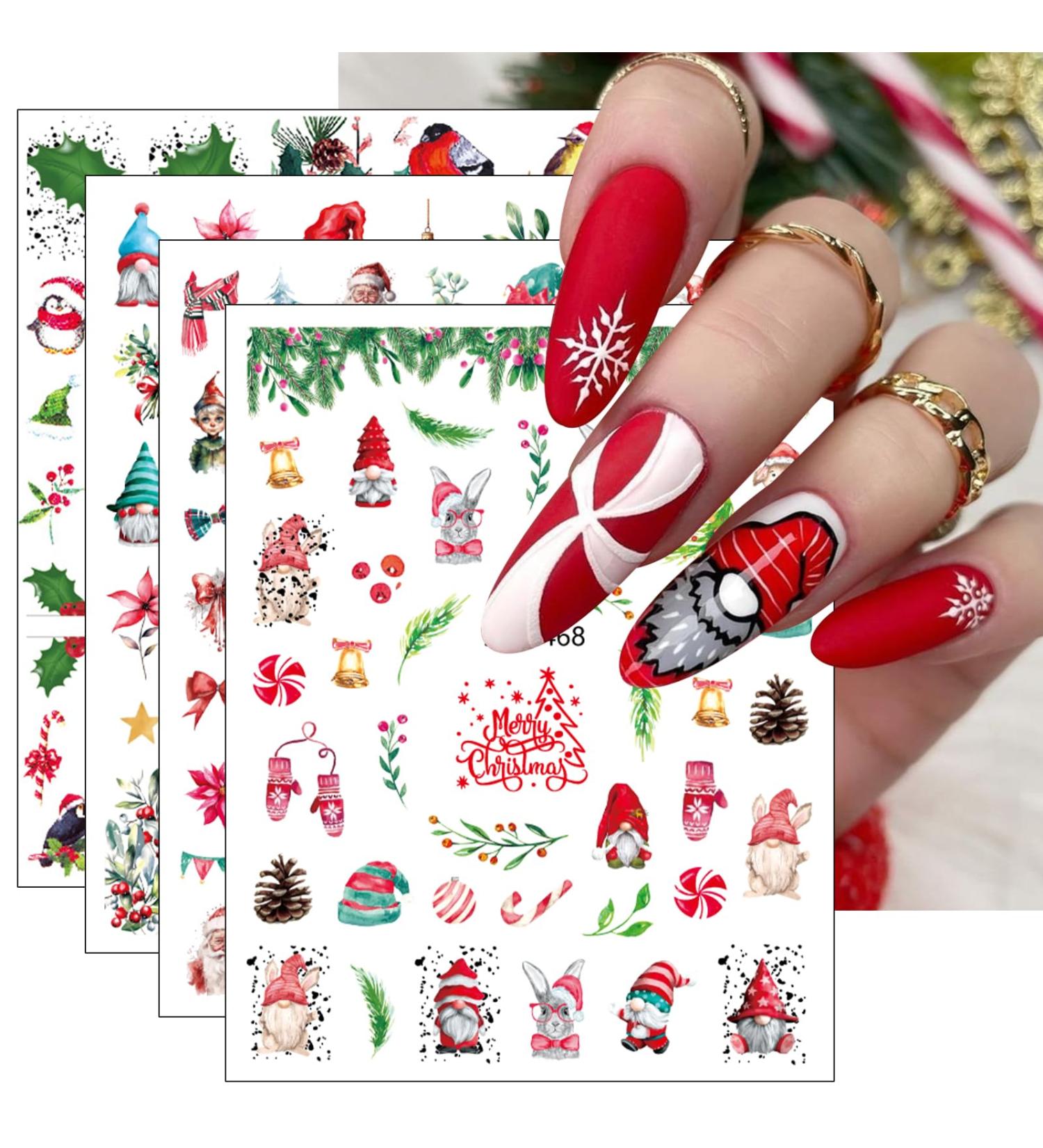 JMEOWIO 12 Sheets Christmas Nail Art Stickers Decals Self-Adhesive Snowflake Winter Holiday Cute Santa Rabbit Nail Supplies Nail Art Design Decoration Accessories - Buy Online on GoSupps.com