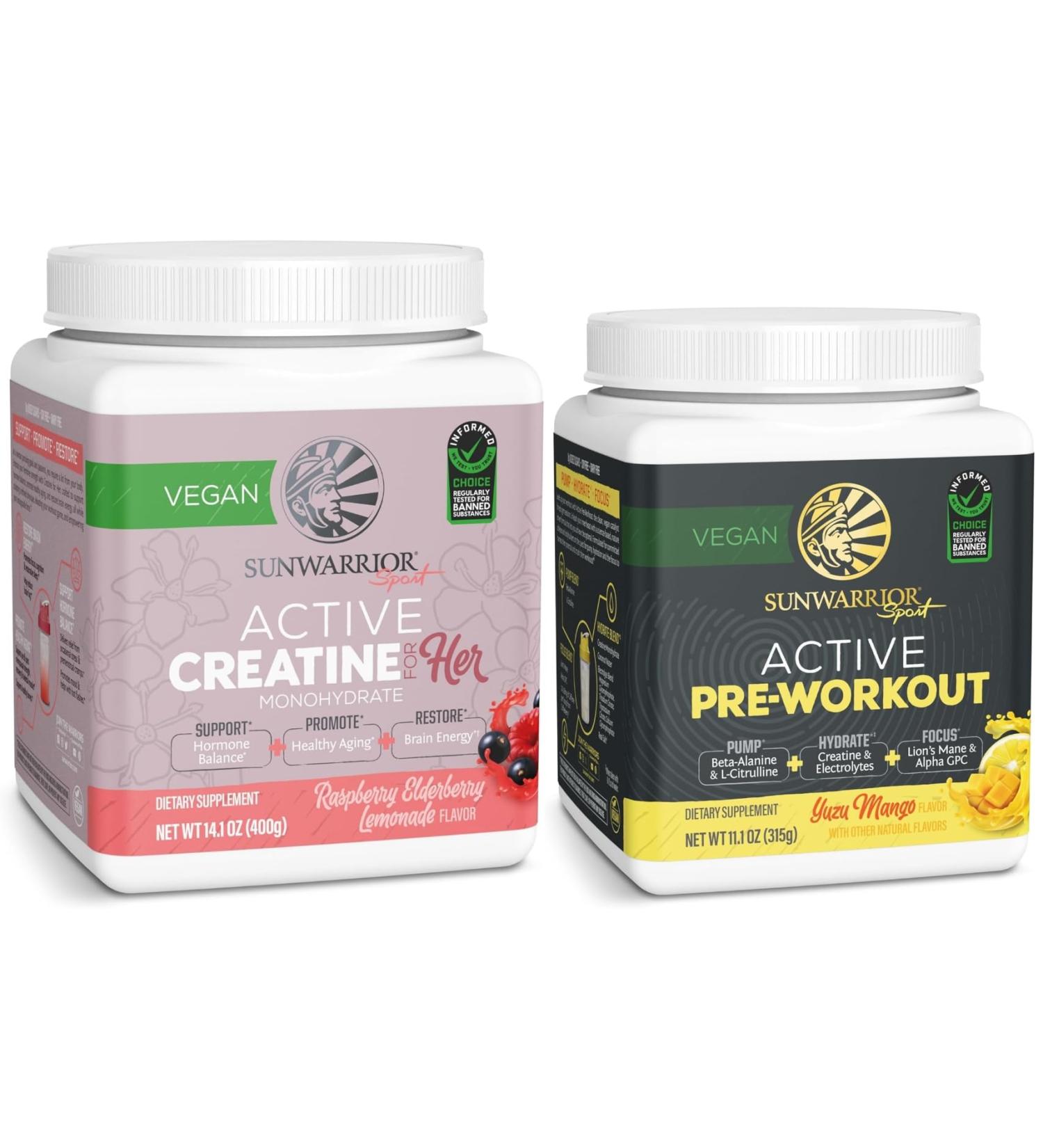 Active Preworkout Hydration Blend & Micronized Creatine Monohydrate Powder Set | Bundle & Save | Non-GMO Soy Dairy Filler & Gluten Free (50 Servings Creatine 30 Servings Yuzu Mango Pre Workout) - Buy Online on GoSupps.com