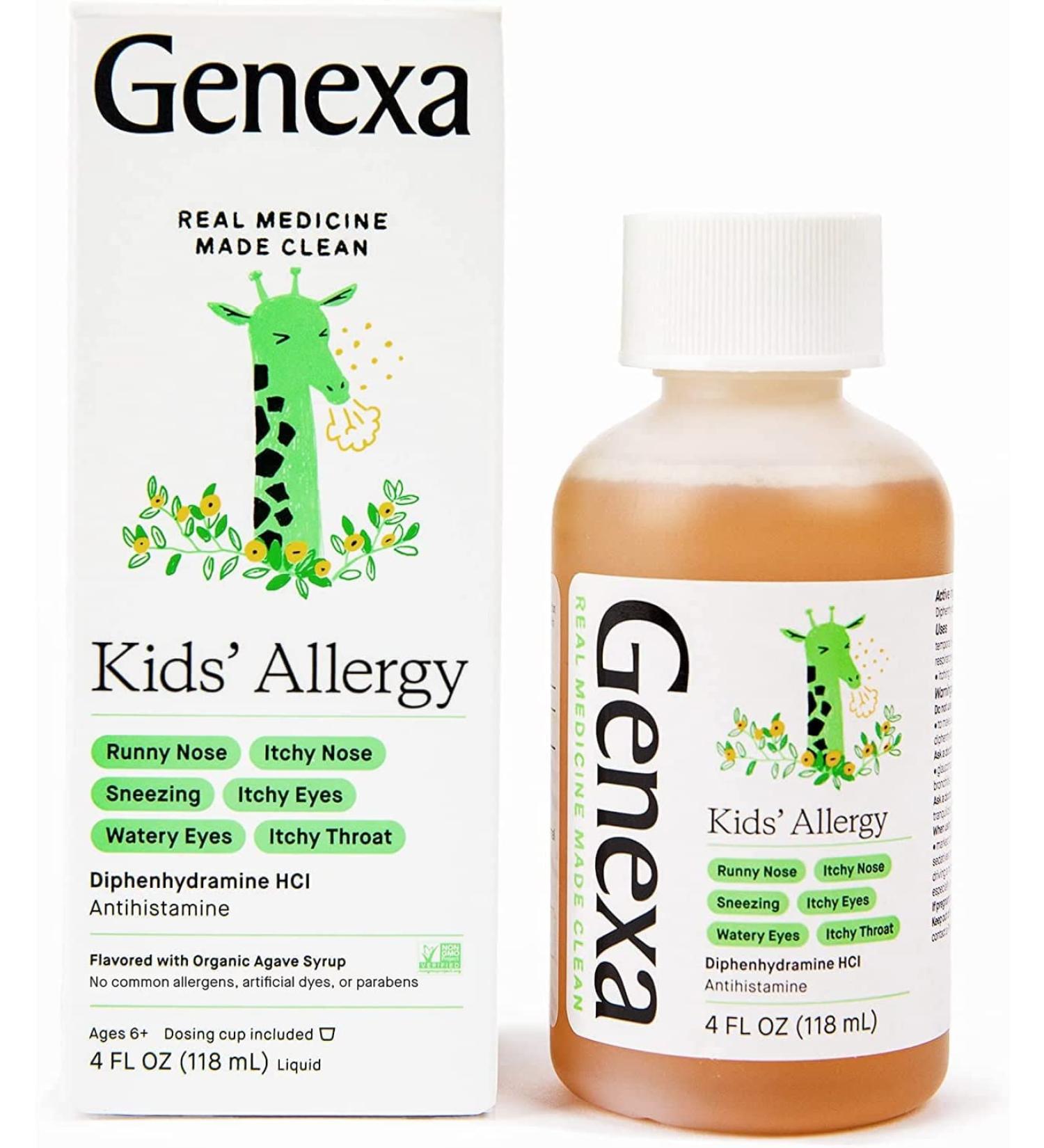 Genexa Kids' Organic Liquid Allergy Medication - 4oz | Vegan, Gluten-Free & Non-GMO | Agave Flavor | Effective Antihistamine for Children - Buy Online on GoSupps.com