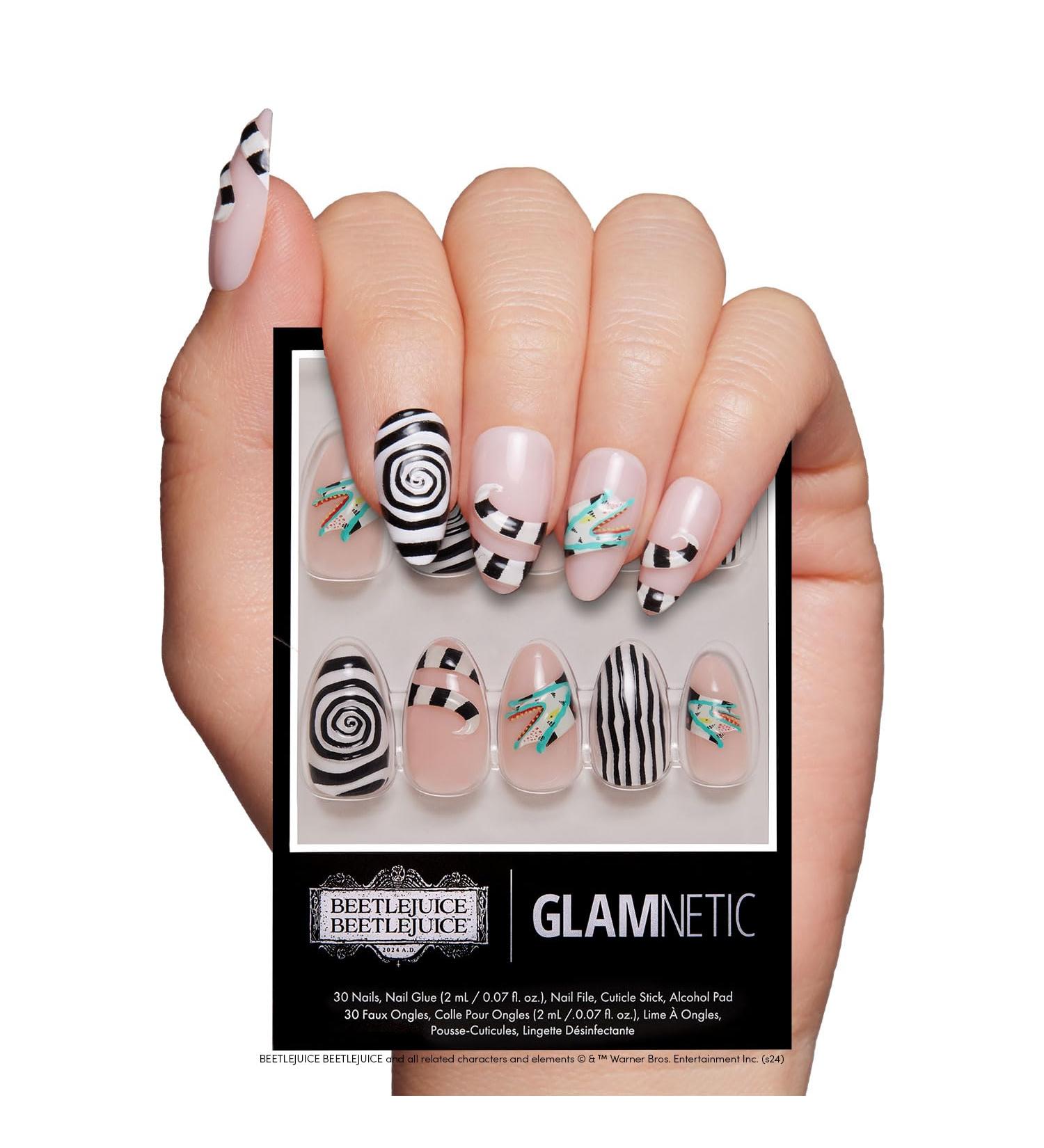 Beetlejuice x Glamnetic Press On Nails - Sandworm | Reusable 3D Short Almond False Nails | 30 Nail Kit with Glue | Salon Quality & 15 Sizes Available - Buy Online on GoSupps.com