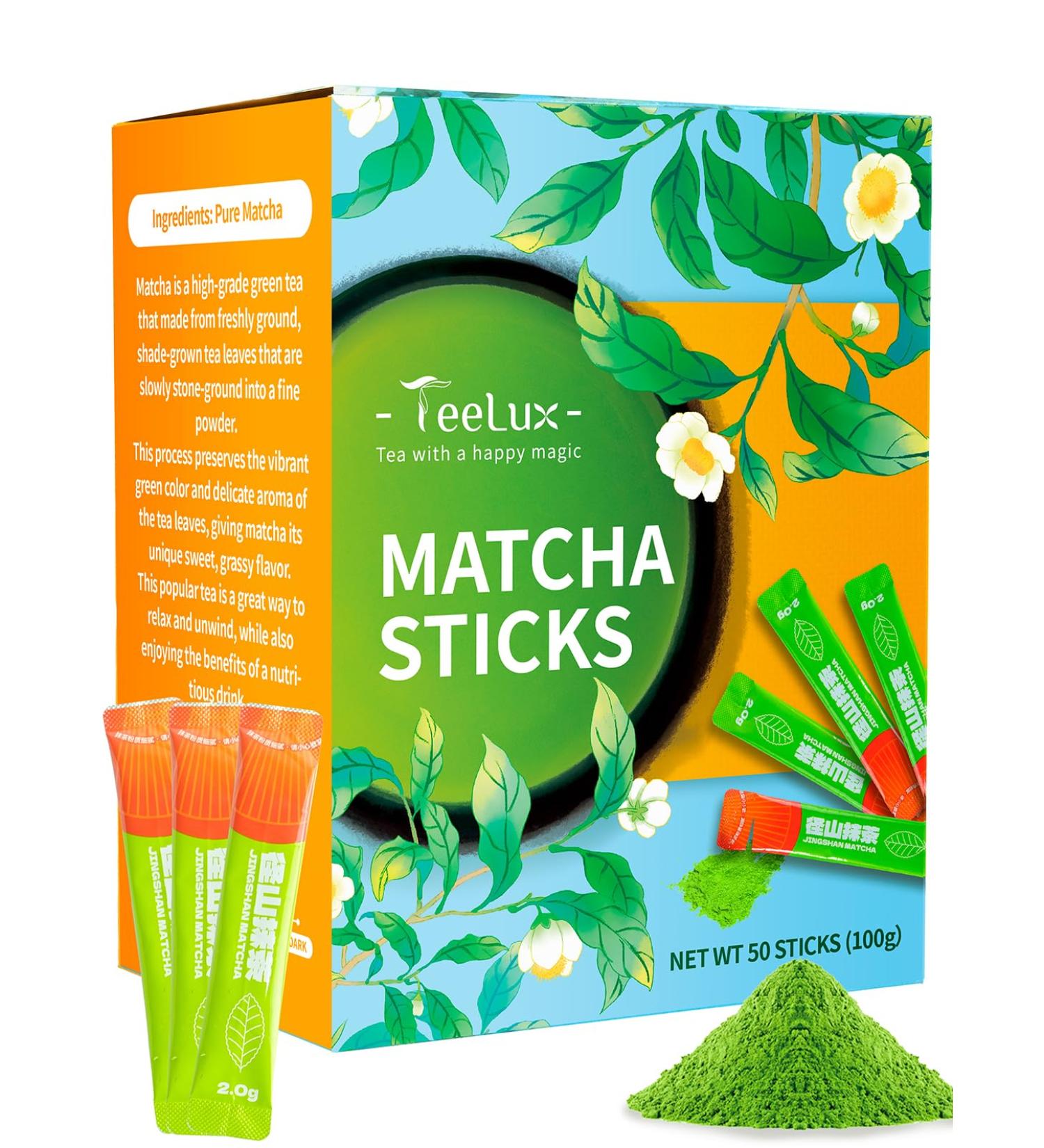  TeeLux TeeLux Matcha Green Tea Powder 50 Single-Serve Sticks Vegan Instant Sachets Vibrant Culinary Quality - Buy Online on GoSupps.com