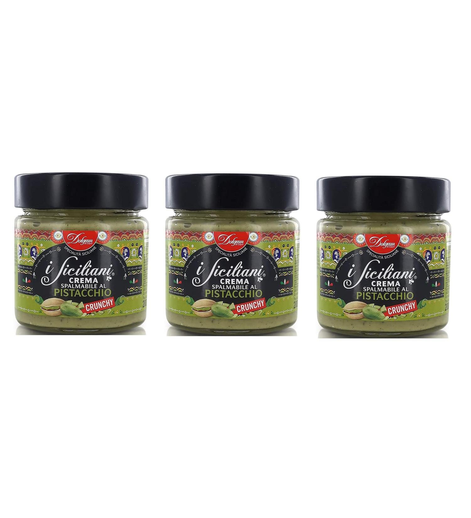 3 x Dolgam I Siciliani Crema Spalmabile al Pistacchio Crunchy Crispy Pistachio Spread Cream with Chopped Pistachio 200 g Free from Palm Oil Gluten Free - Buy Online on GoSupps.com