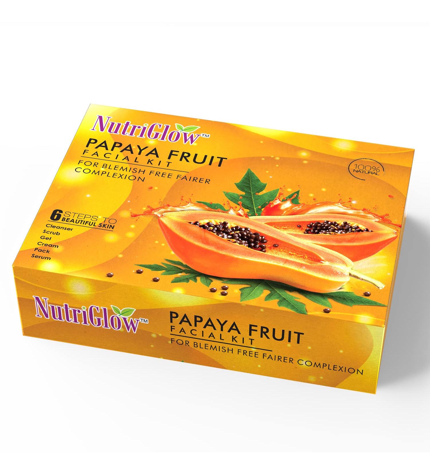 NUTRIGLOW Papaya Face Kit For Clearer Blemish-Free Skin Moisturized And Brighter Skin Fresh Appearance All Skin Types 260gm - Buy Online on GoSupps.com