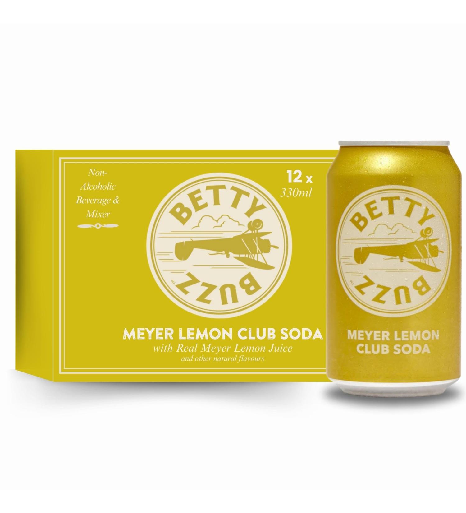 Betty Buzz Sparkling Meyer Lemon Club Premium Soda by Blake Lively | 12 x 330ml Cans | Natural Flavors & Sweeteners | Clean Ingredients - Buy Online on GoSupps.com