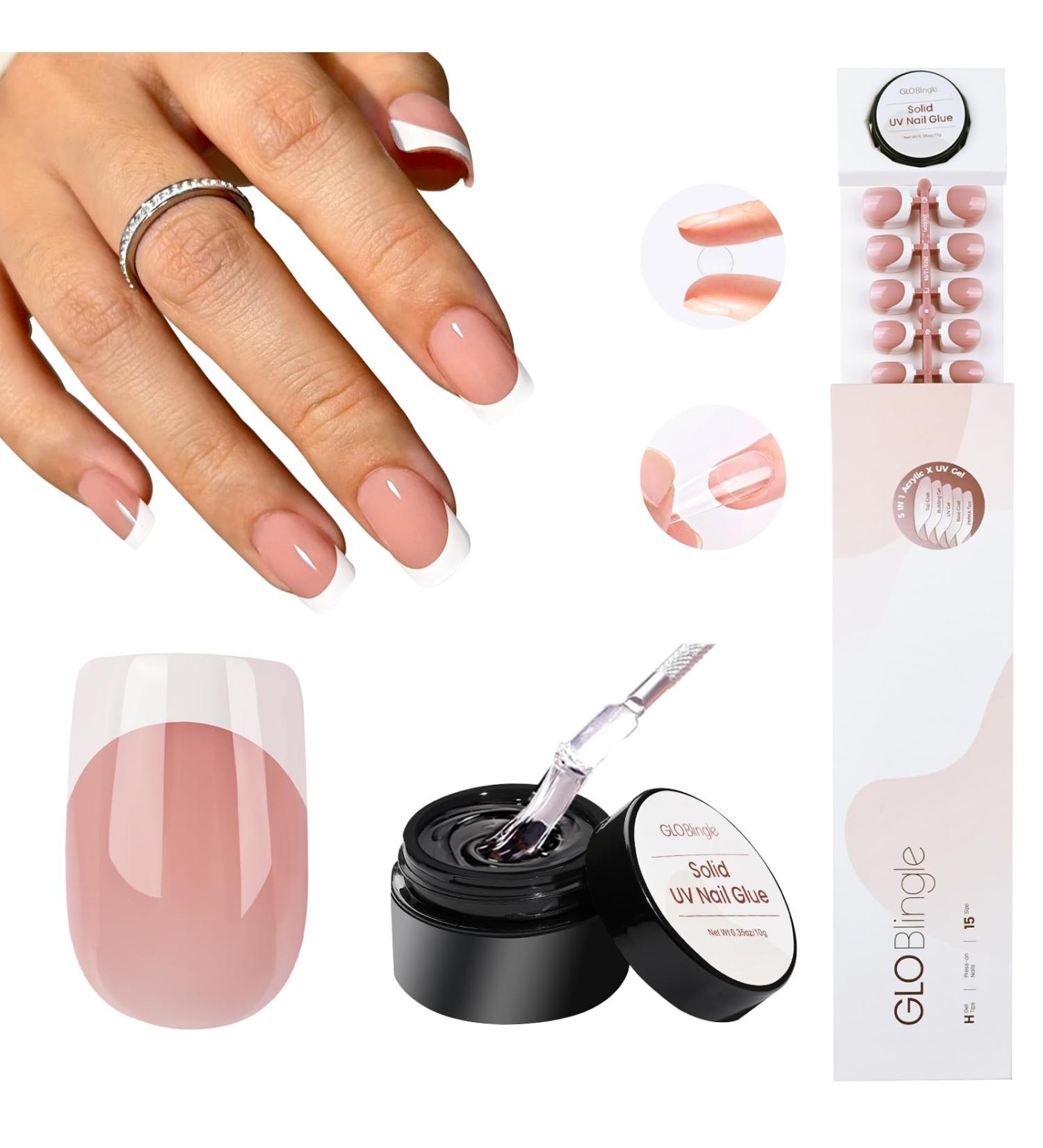 White French Tip Press on Nails - 150 PCS Gel Nail Tips | Short Square Acrylic False Nails with Glue - Extra Short Pink & Nude Glossy Finish - Buy Online on GoSupps.com
