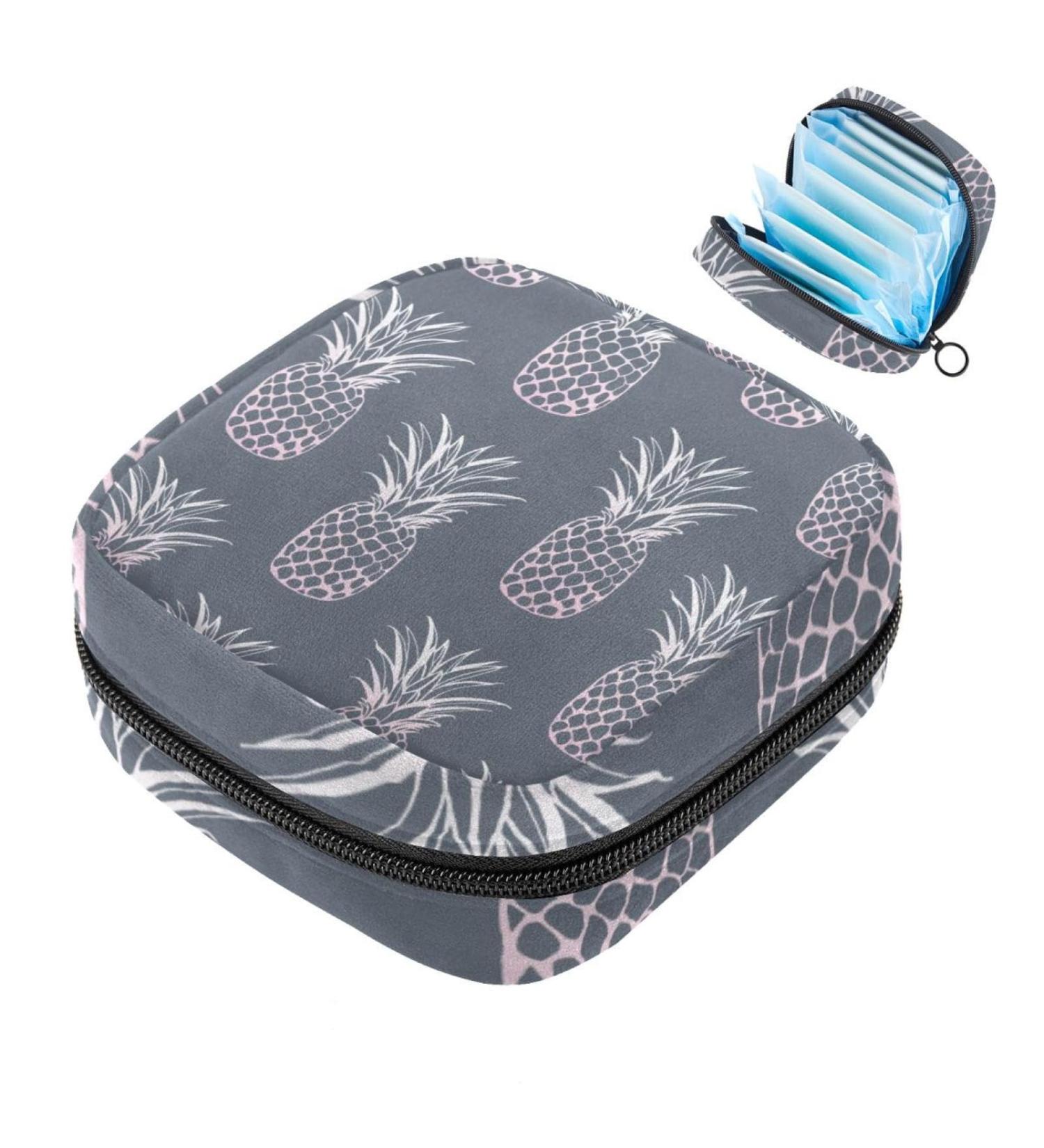 Javenproeqt Portable Women's Binding Bags - Menstrual Cup Pocket & Pads for Teens | Stylish Pineapple Gray Multicolored - Buy Online on GoSupps.com