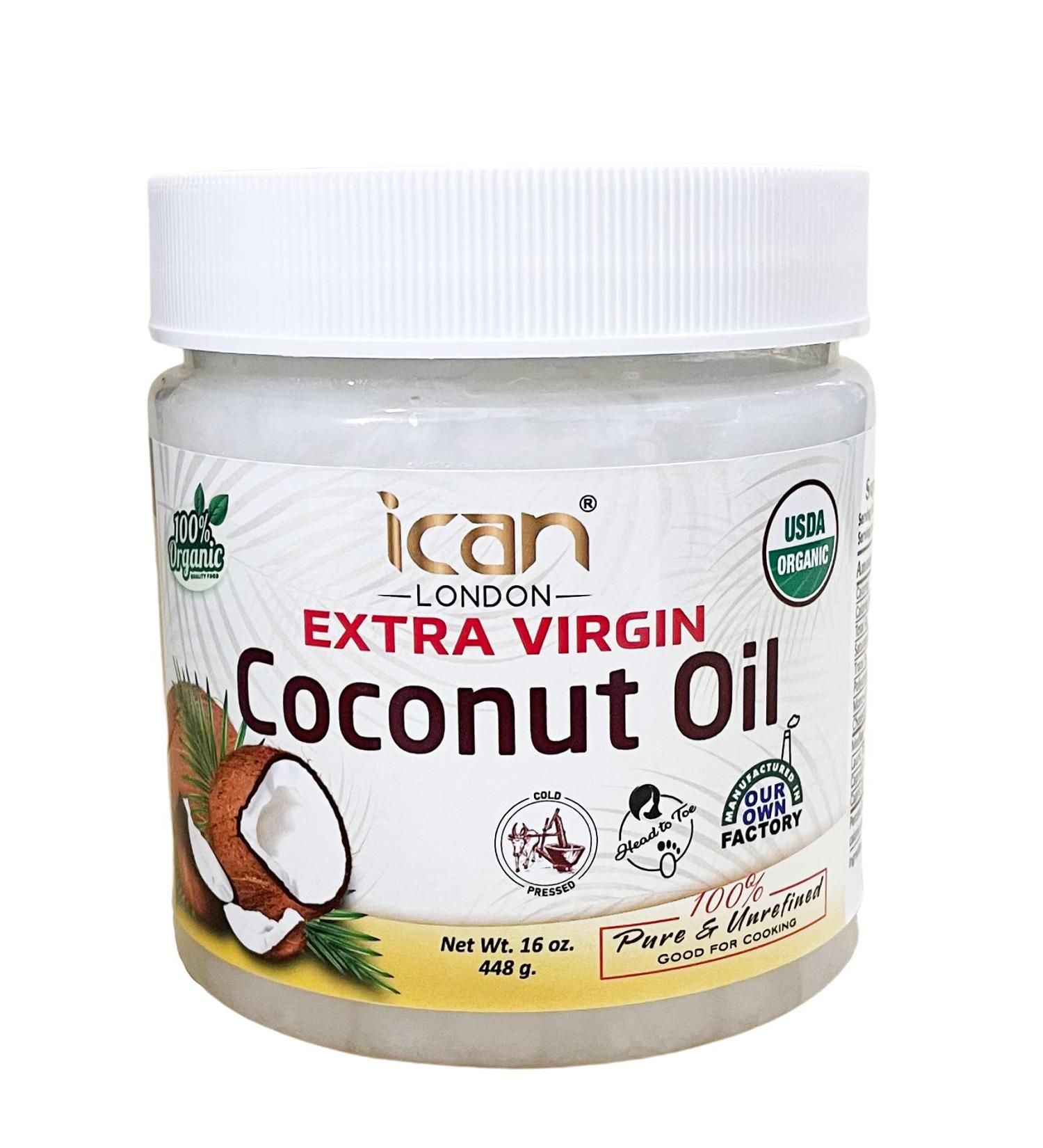 ICAN London 100% Natural Pure Coconut Oil 16oz - Extra Virgin Cold Pressed - Buy Online on GoSupps.com