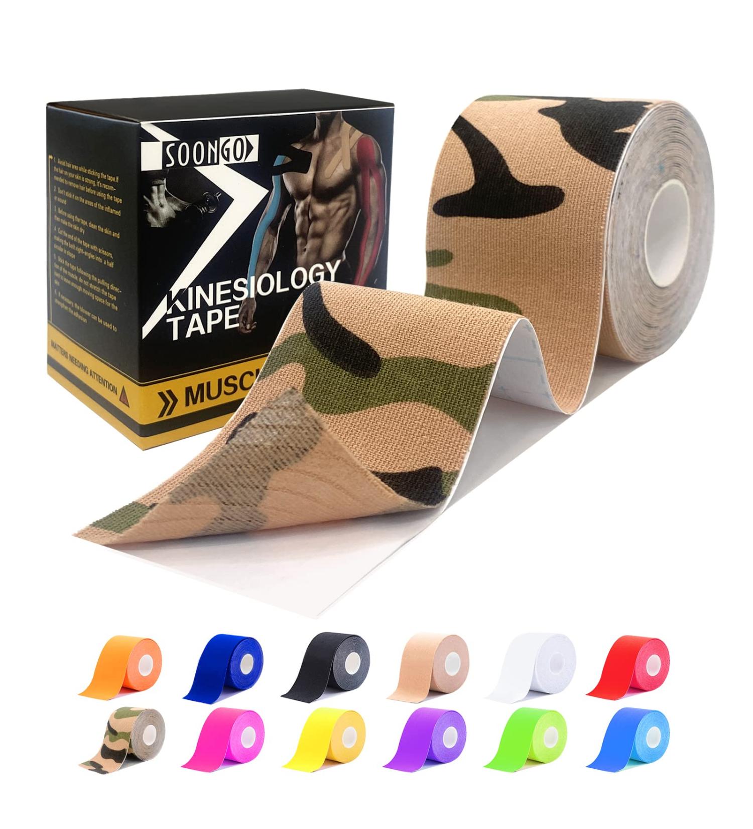 SOONGO Sports Tape 5cm*5m Camo - Elastic, Waterproof, Hypoallergenic - Relieve Muscle Soreness and Strain - for Shoulders, Wrists, Knees, Ankles - 1 Roll - Buy Online on GoSupps.com
