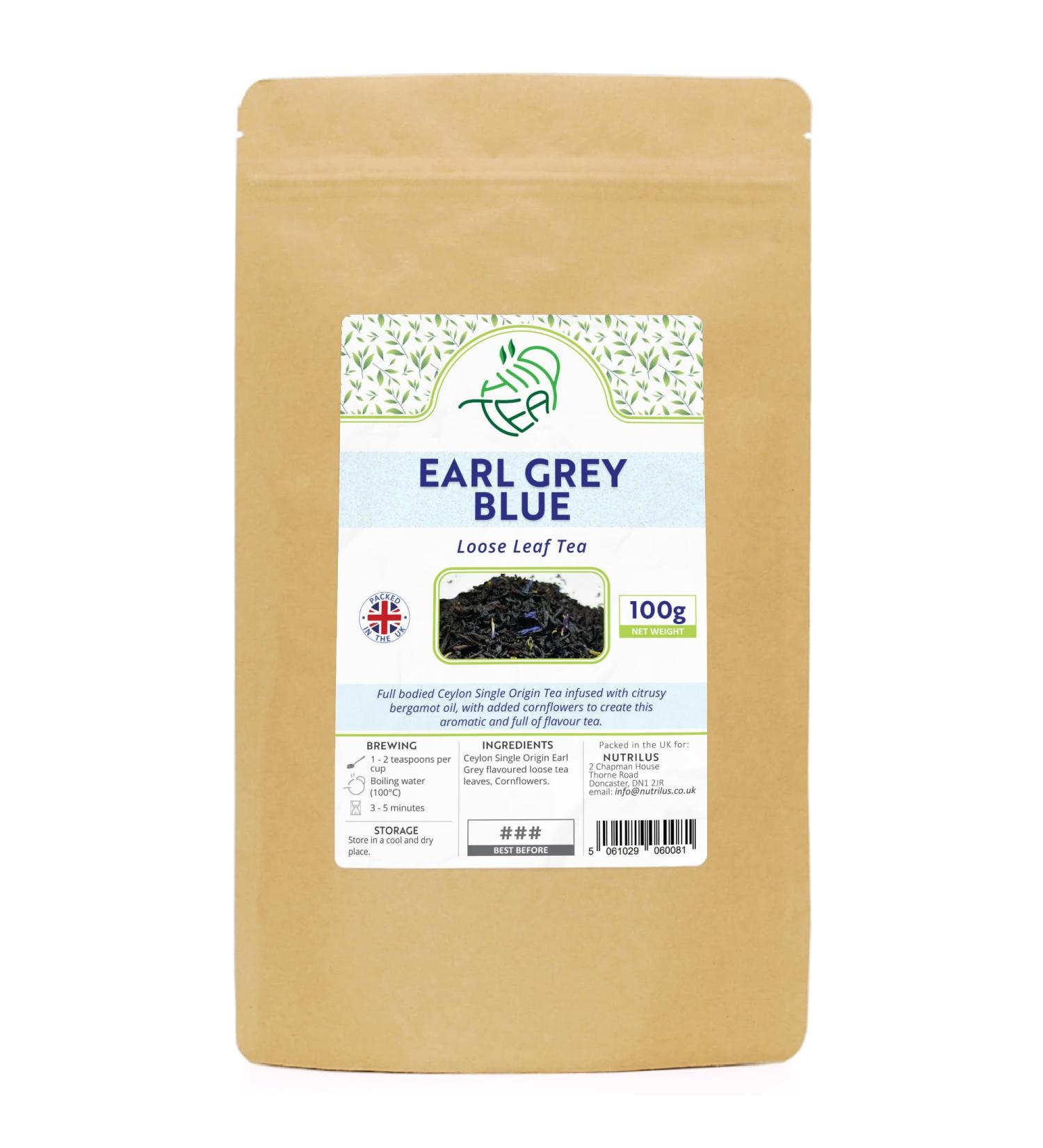 Earl Grey Blue Loose Leaf Tea Infused with Bergamot Oil & Cornflowers - 100g - Buy Online on GoSupps.com