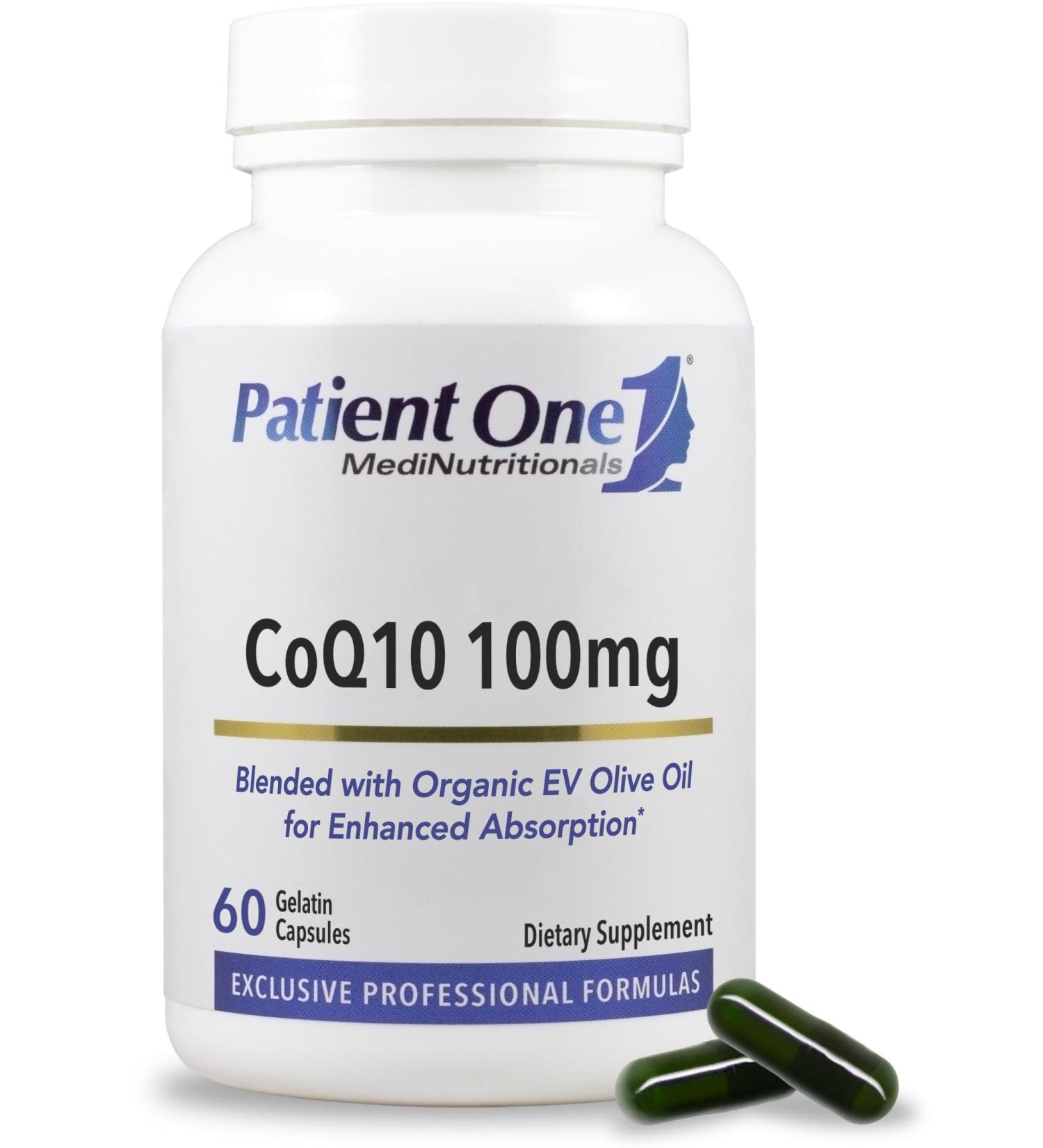 Patient One Coenzyme Q10 (CoQ10) 100 mg | Antioxidant Supplement to Support Heart and Vascular Health* | with Organic Olive Oil | 60 Capsules - Buy Online on GoSupps.com