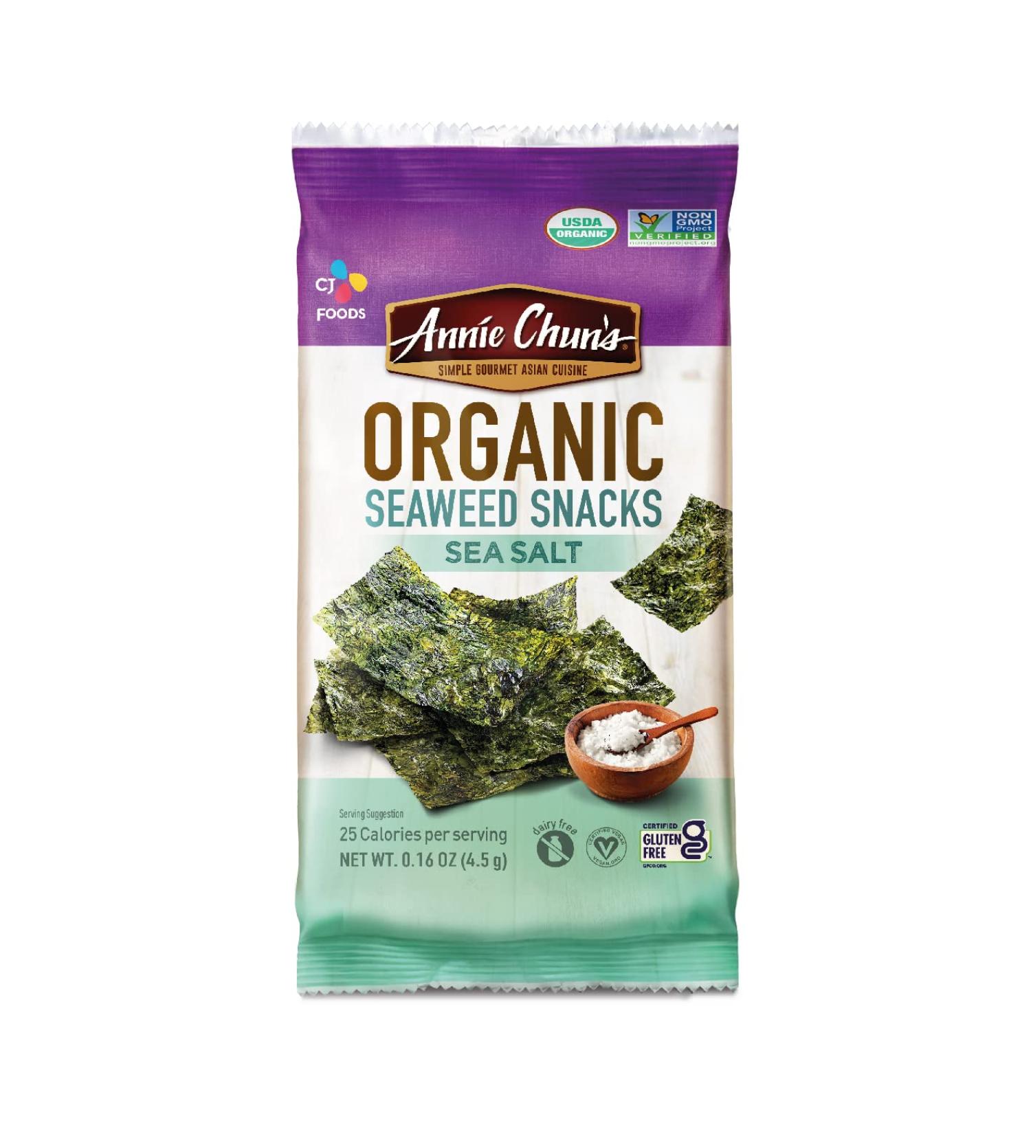 Annie Chun's Organic Seaweed Sea Salt Snack, Keto Vegan & Gluten-Free, 0.16 oz (12 Pack) - Buy Online on GoSupps.com