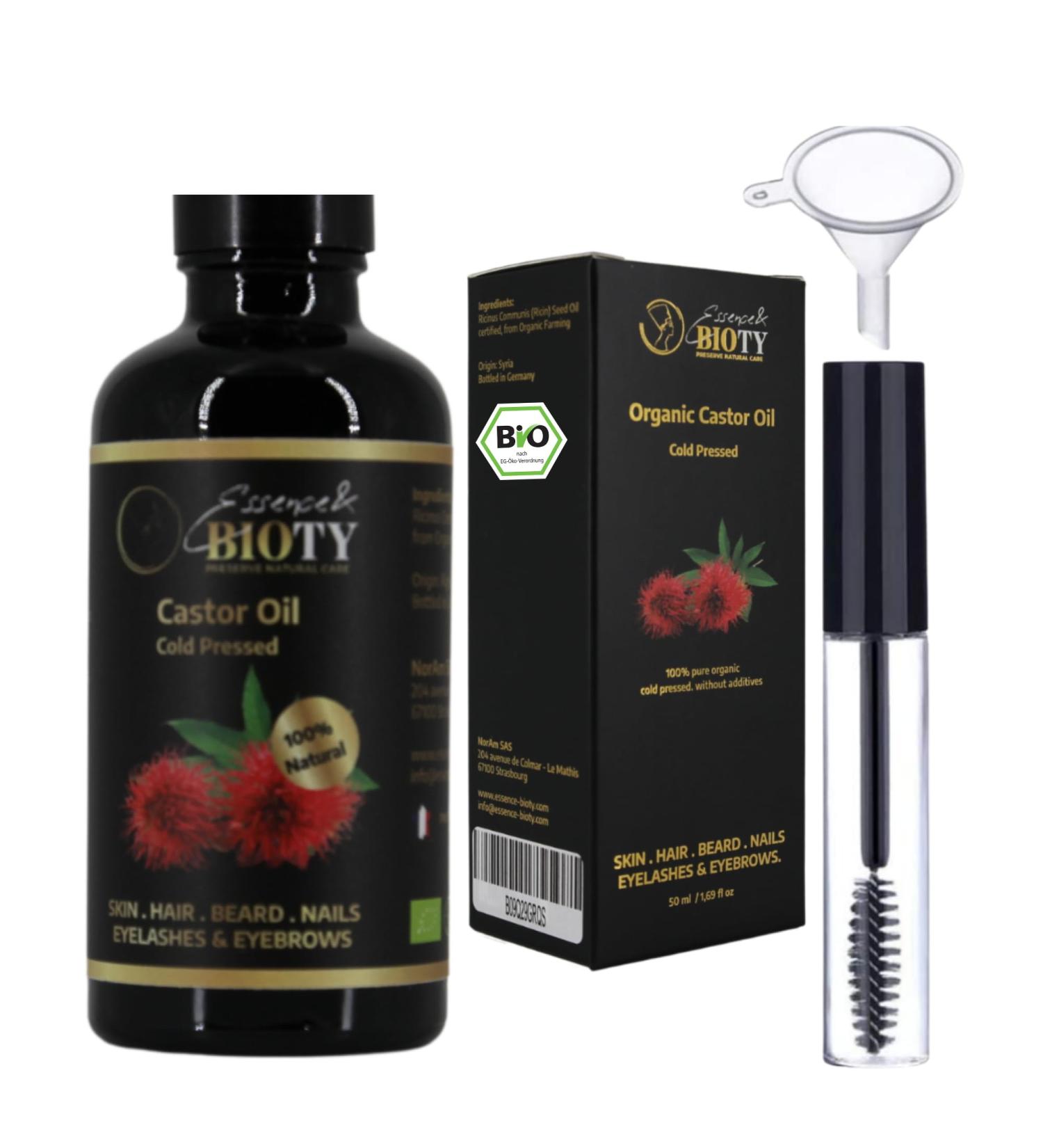 Organic Castor Oil 50ml - 100% Pure Cold Pressed for Hair Eyelashes and Beard Growth | Reduces Stretch Marks | Gift: Mascara Kit Included - Buy Online on GoSupps.com