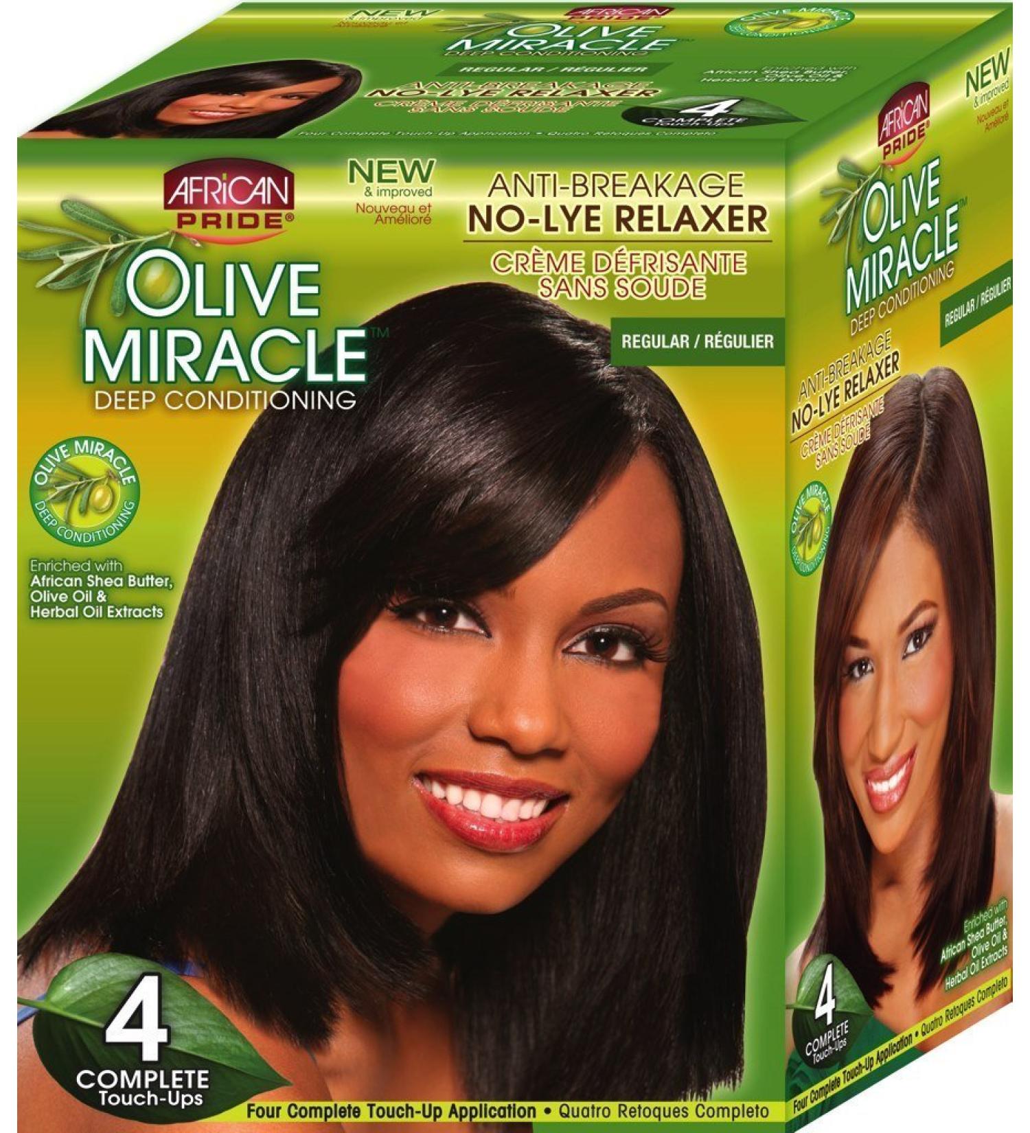 African Pride Olive Miracle Deep Conditioning No-Lye Relaxer - Regular Kit 4-Count