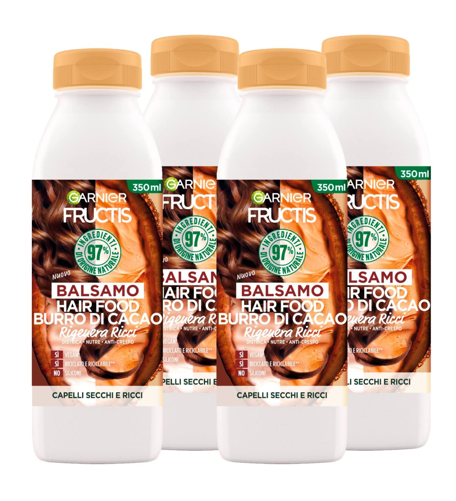  Garnier 4 x Garnier Fructis Hair Food Regenerating Balm for Curly Hair with Cocoa Butter for Dry Hair - 4 bottles of 350 ml each - Buy Online on GoSupps.com