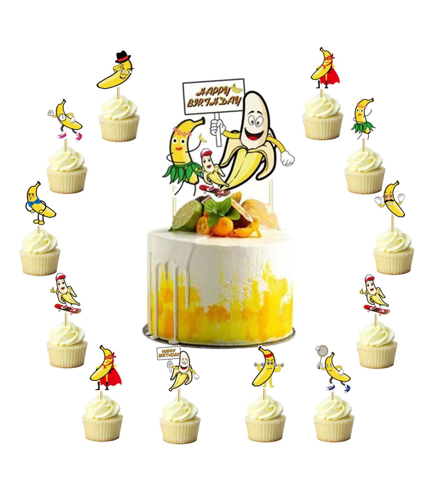 25 Pcs Banana Cake Toppers Cute Banana Cake Decorations Cartoon Fruit Party Supplies Banana Cupcake Toppers - Buy Online on GoSupps.com