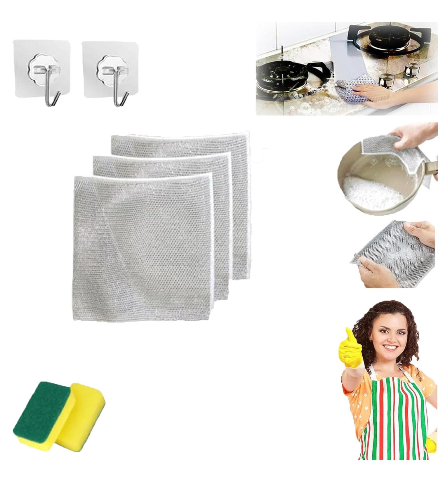 Ancienflow Scrubber Ancienflow Double Stainless Steel Scrubber Cloth Realisticm Multipurpose Wire Miracle Cleaning Cloths Graceiful Double Stainless Steel Scrubber for Wet and Dry (3PCS) - Buy Online on GoSupps.com