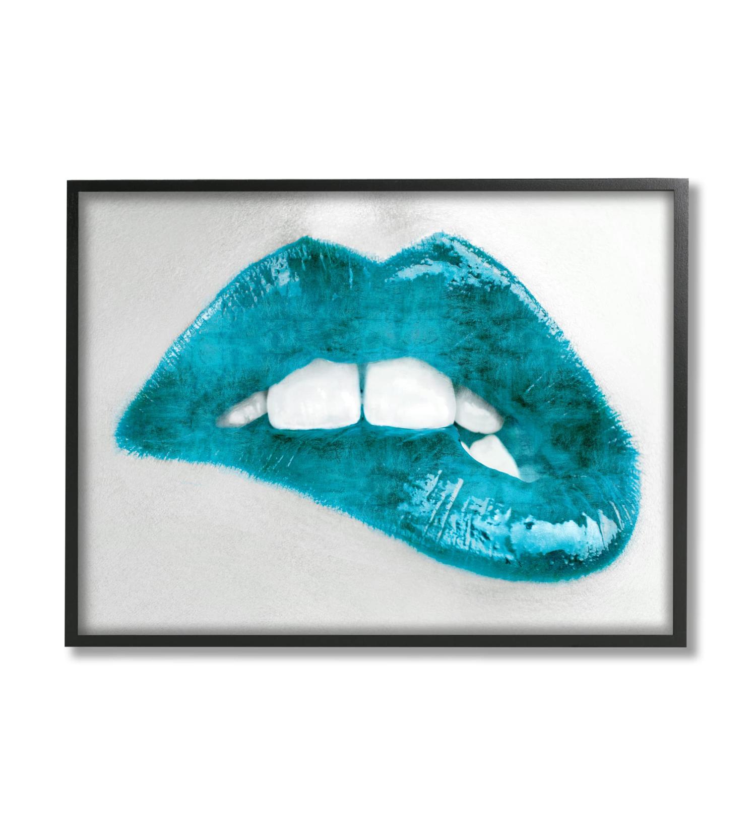 Stupell Industries Modern Blue Fashion Lip Bite Glam Photography by Sarah McGuire 20x16 Black Framed Wall Art - Buy Online on GoSupps.com