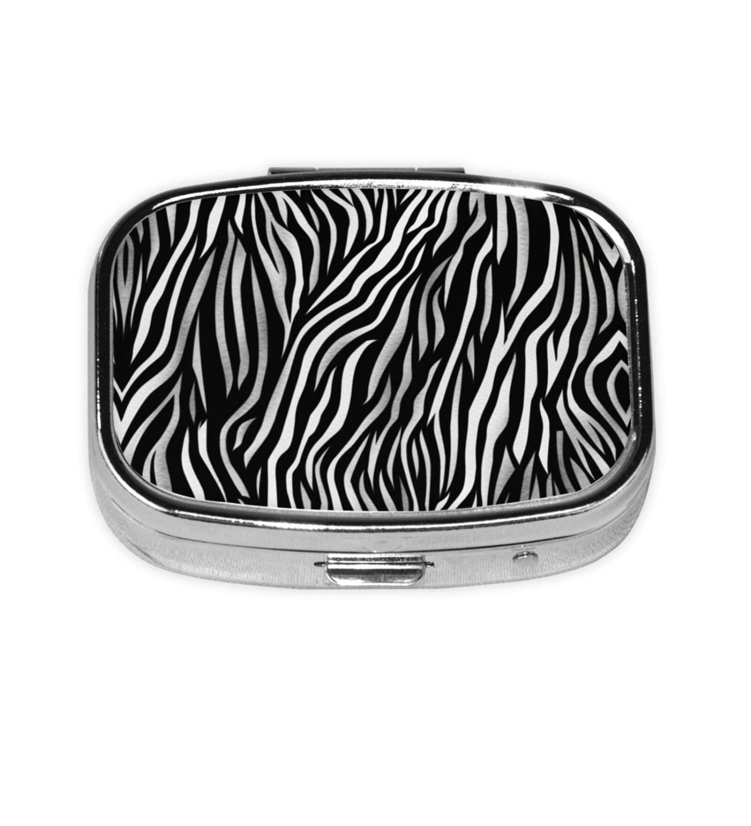 Zebra Print Pill Case | 2 Compartment Cute Travel Organizer | Small Purse Pill Box for Pocket Gifts - Buy Online on GoSupps.com